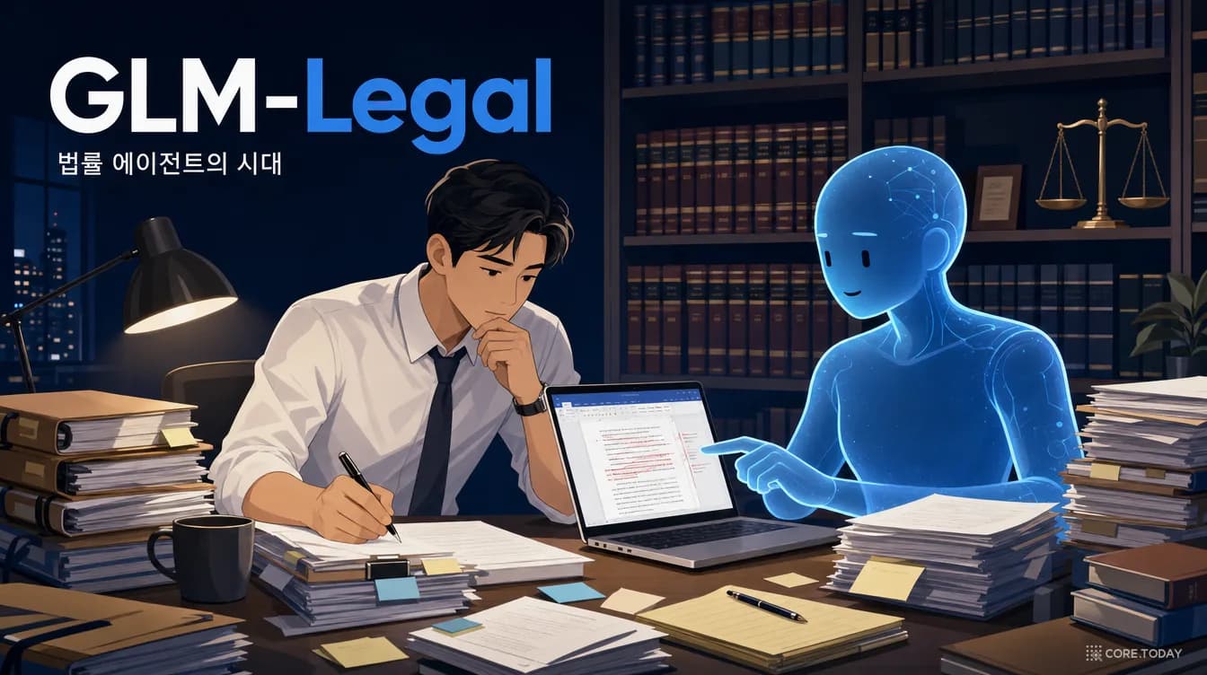 GLM-Legal 완전 해부 — 가벼운 모델이 법률 에이전트 시험에서 프런티어를 이긴 방법: 중간학습, 하네스 공진화, 그리고 19.2%의 의미