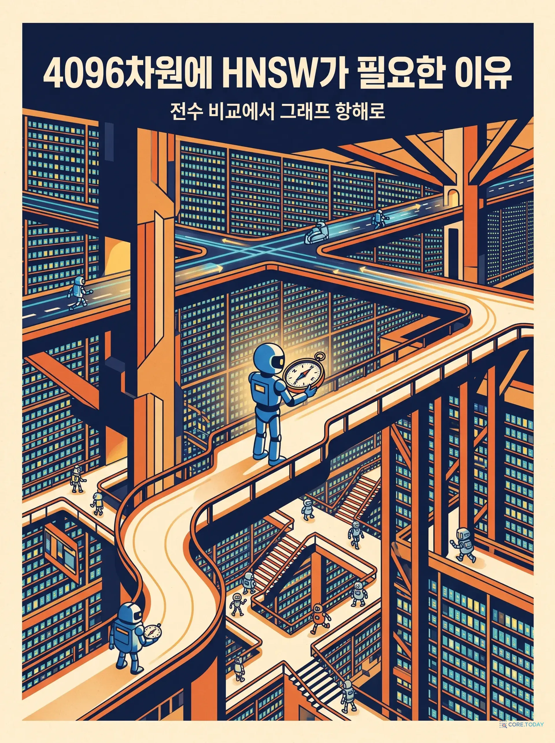 4096차원에 HNSW가 필요한 이유 — 전수 비교의 벽, 차원의 저주, 그리고 그래프를 걸어서 찾는 법 (한국어 검색 스택 4편)