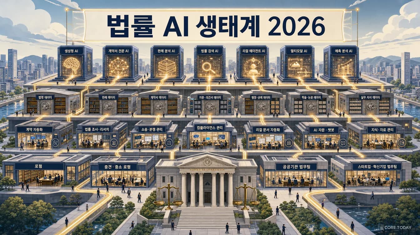 법률 AI 생태계 지도 2026 — 모델 회사는 법률로 내려오고, 법원은 검증을 요구하고, 돈은 '책임질 수 있는 결과물'로 모인다