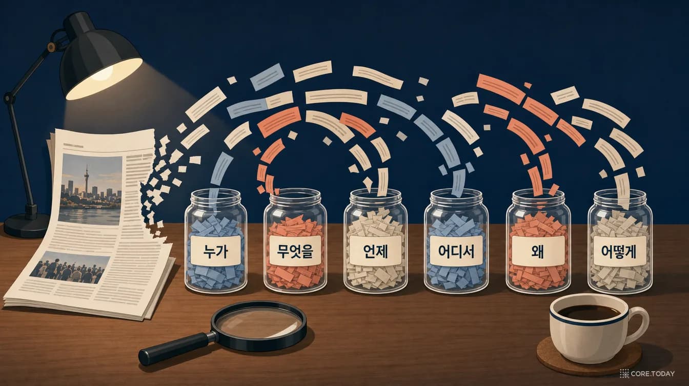 뉴스에서 육하원칙 뽑기 — 자르기·쓰기·고르기, 한국어 기사 72건으로 짠 추출 설계도