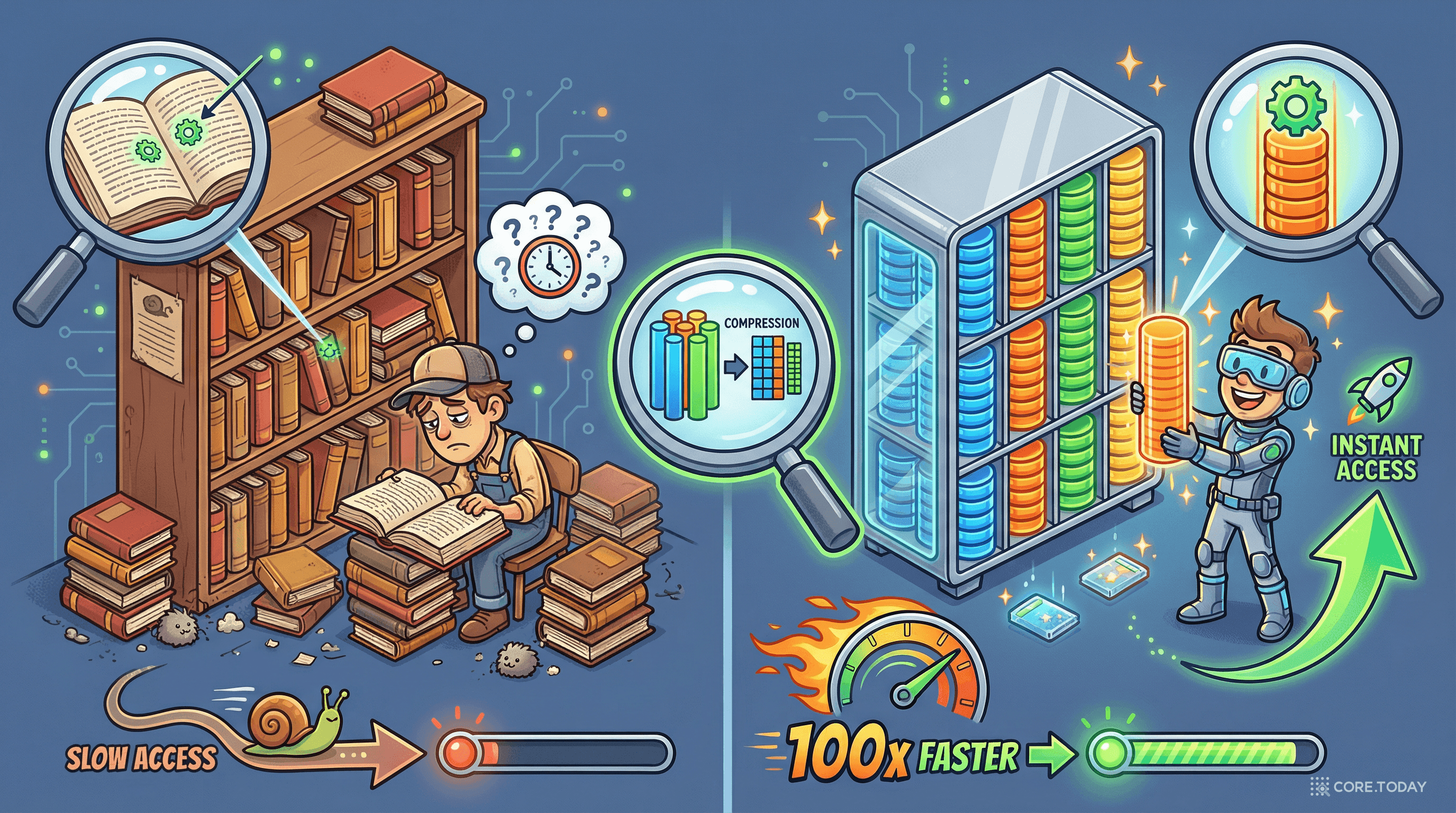 컬럼나 데이터베이스 완전 정복: '같은 쿼리가 100배 빨라지는' 저장 방식의 비밀