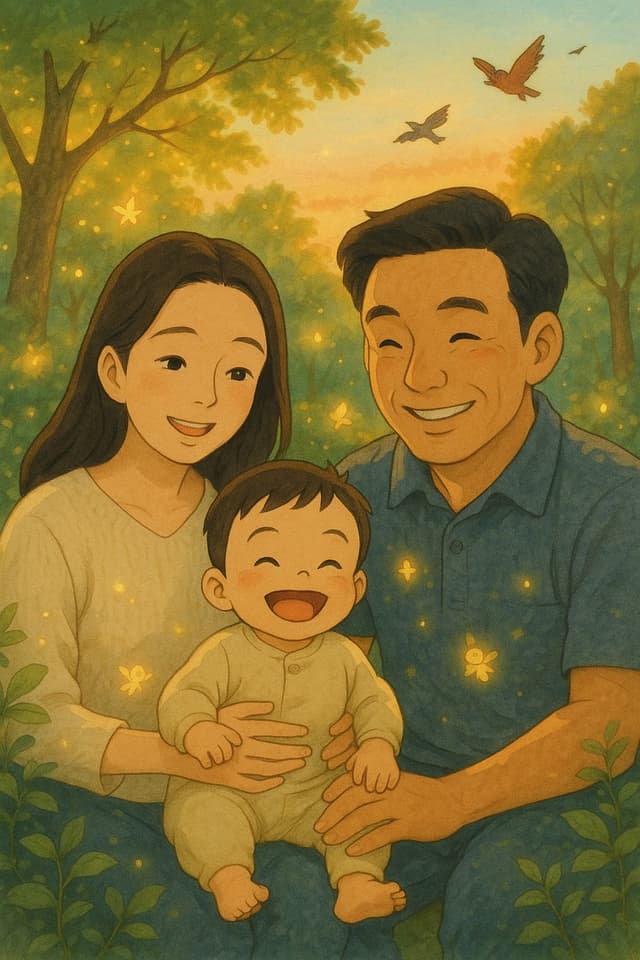 반딧불이와 함께하는 가족 삽화