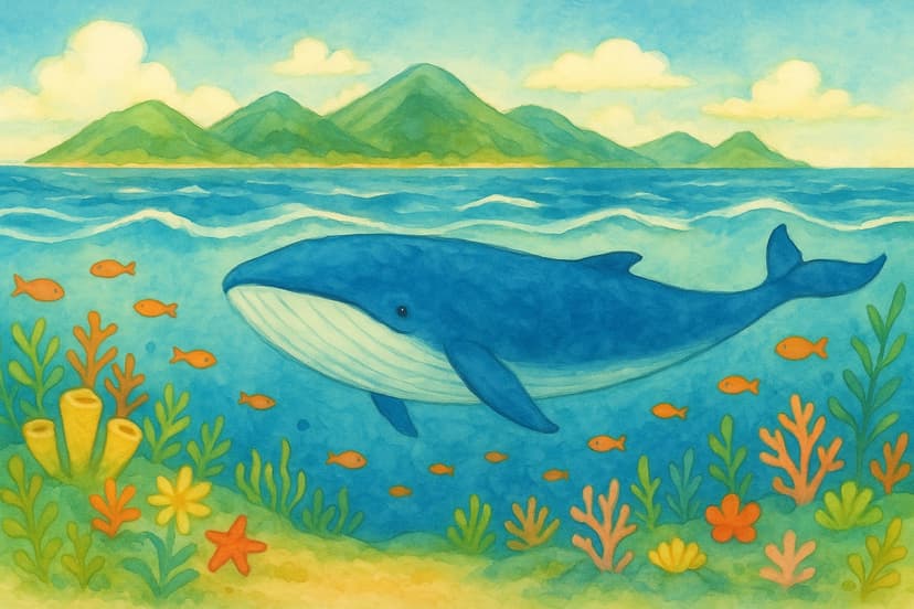 바다 고래 수채화 삽화