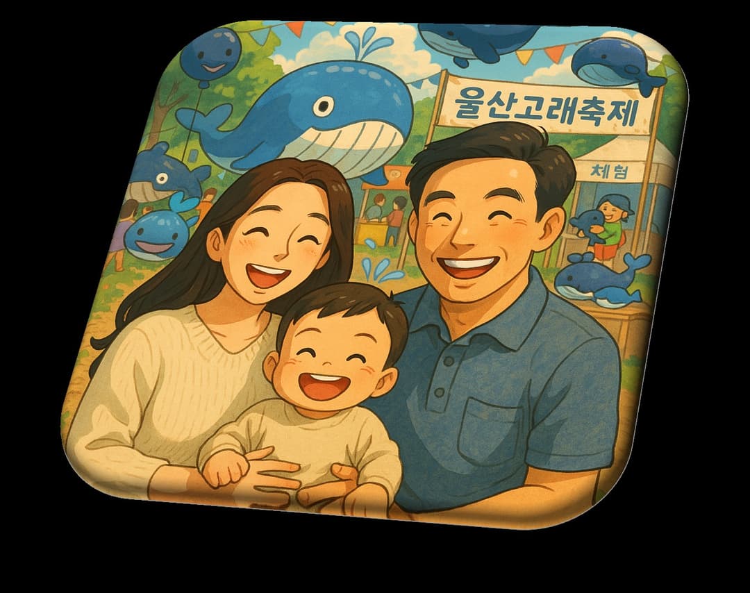 울산 고래축제를 배경으로 한 가족 AI 동화 삽화