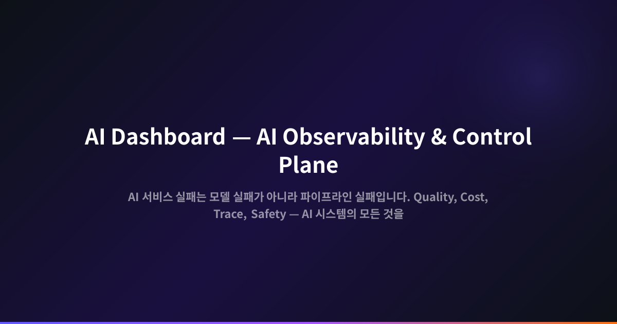 AI Dashboard — AI Observability & Control Plane | 코어닷투데이 | 코어닷투데이