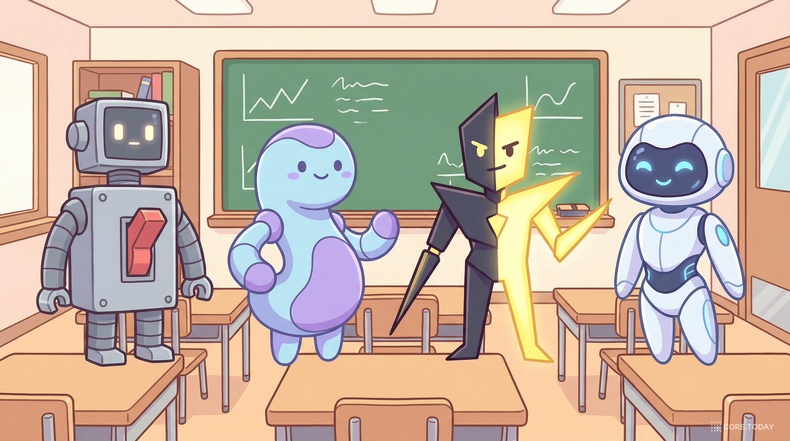 4개의 활성화 함수를 의인화한 로봇들 — 계단(Step), 시그모이드, ReLU, GELU