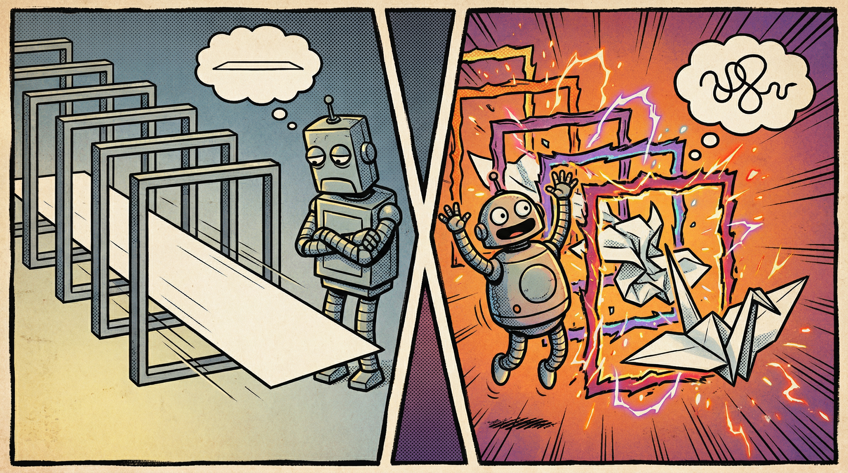 비선형성이 없으면 종이는 평평한 채로 — 비선형 활성화가 있으면 종이접기처럼 복잡한 형태로