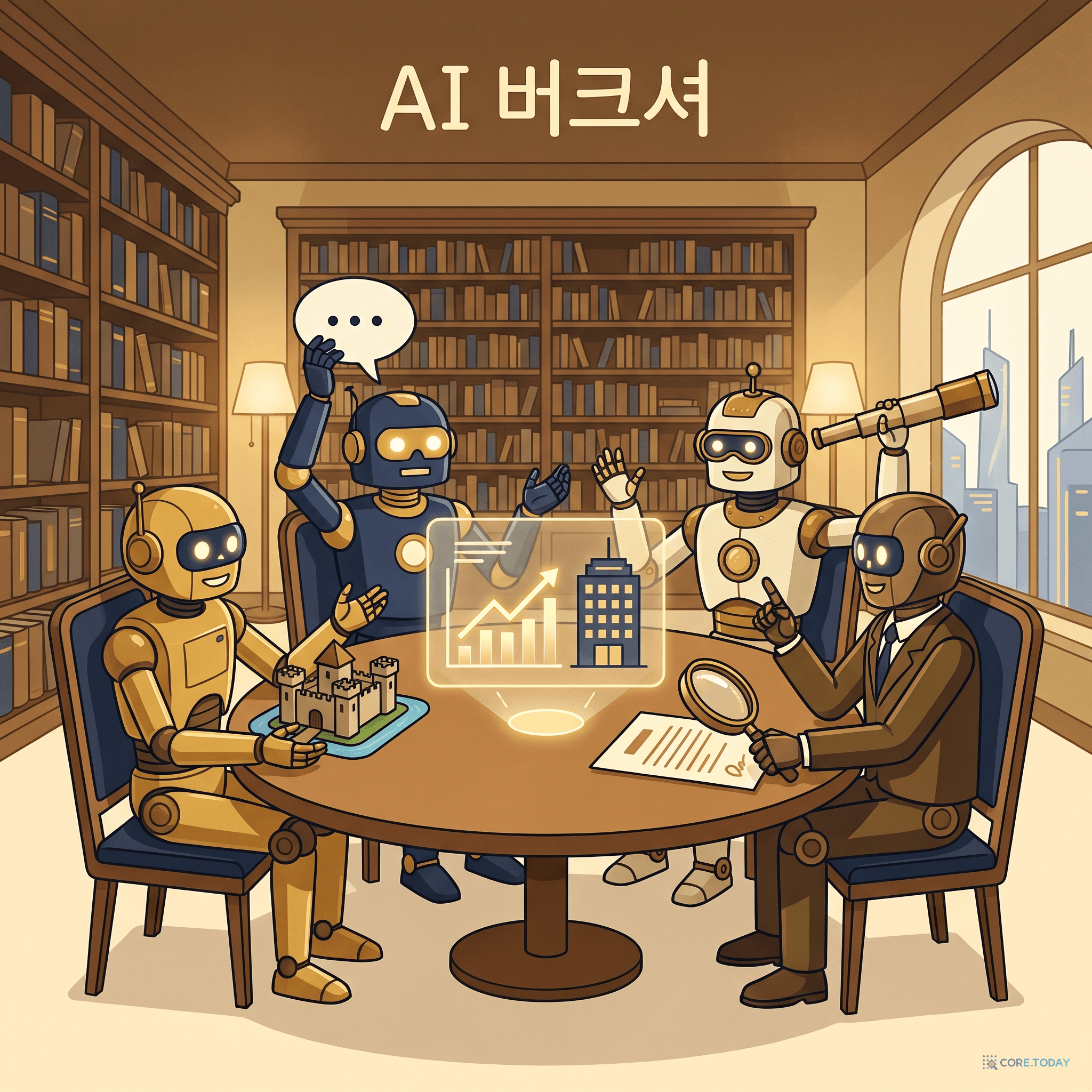 AI 버크셔 — 4명의 로봇 투자 거장이 원탁에서 한 기업을 심문한다