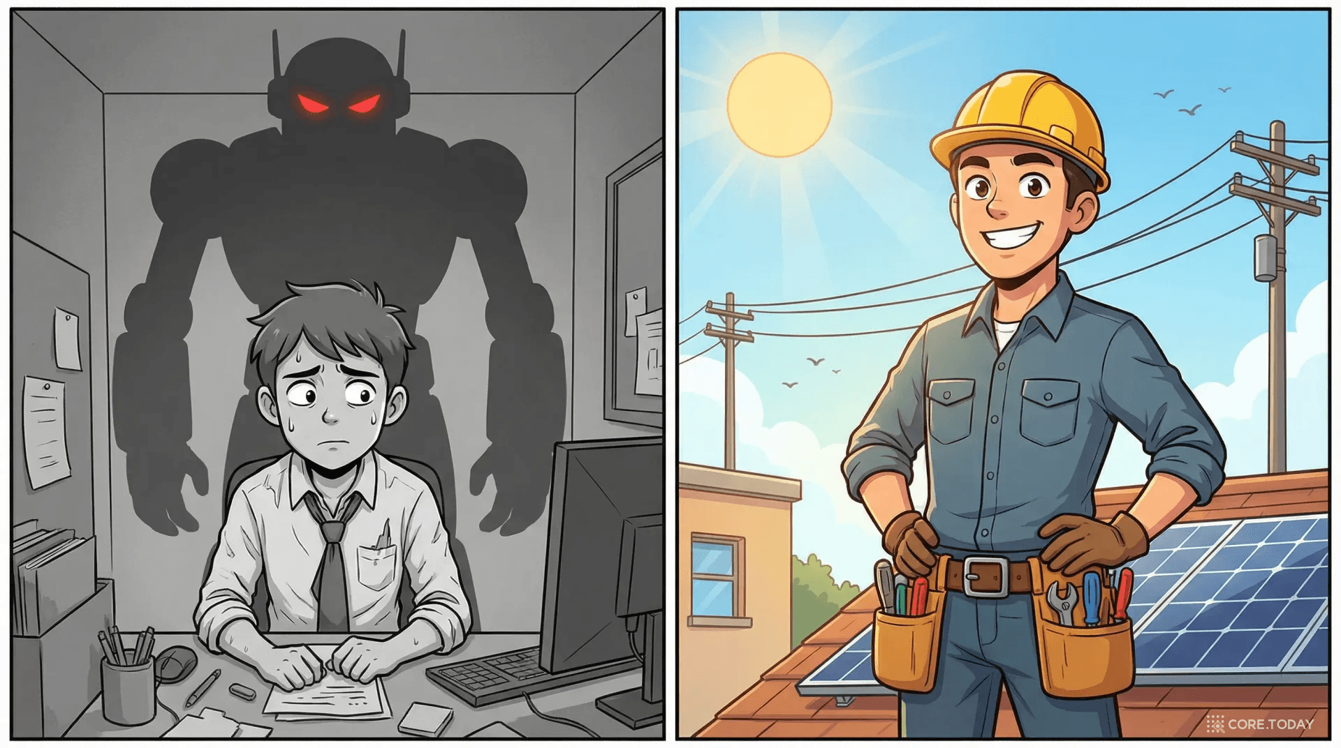 AI 시대의 두 풍경 — 불안한 사무직 vs 자신감 있는 기술직