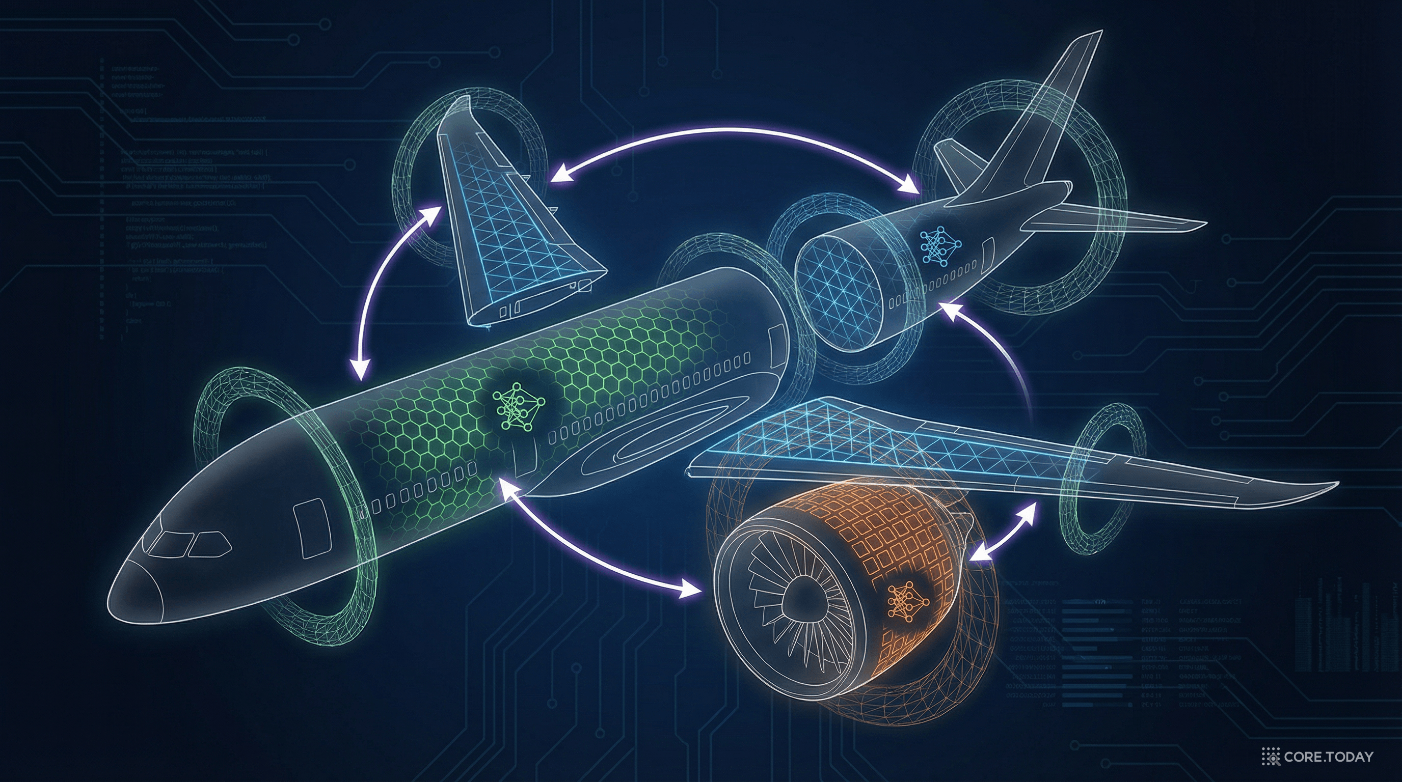 항공기 디지털 트윈 — 각 부분이 독립 PINN 모듈로 연결