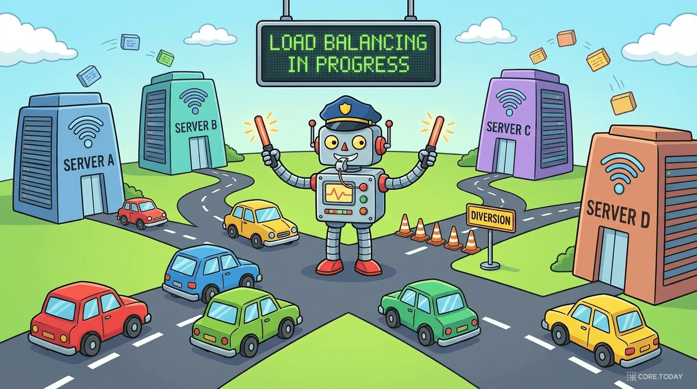 교통경찰 로봇이 서버로 가는 트래픽을 지휘하는 모습