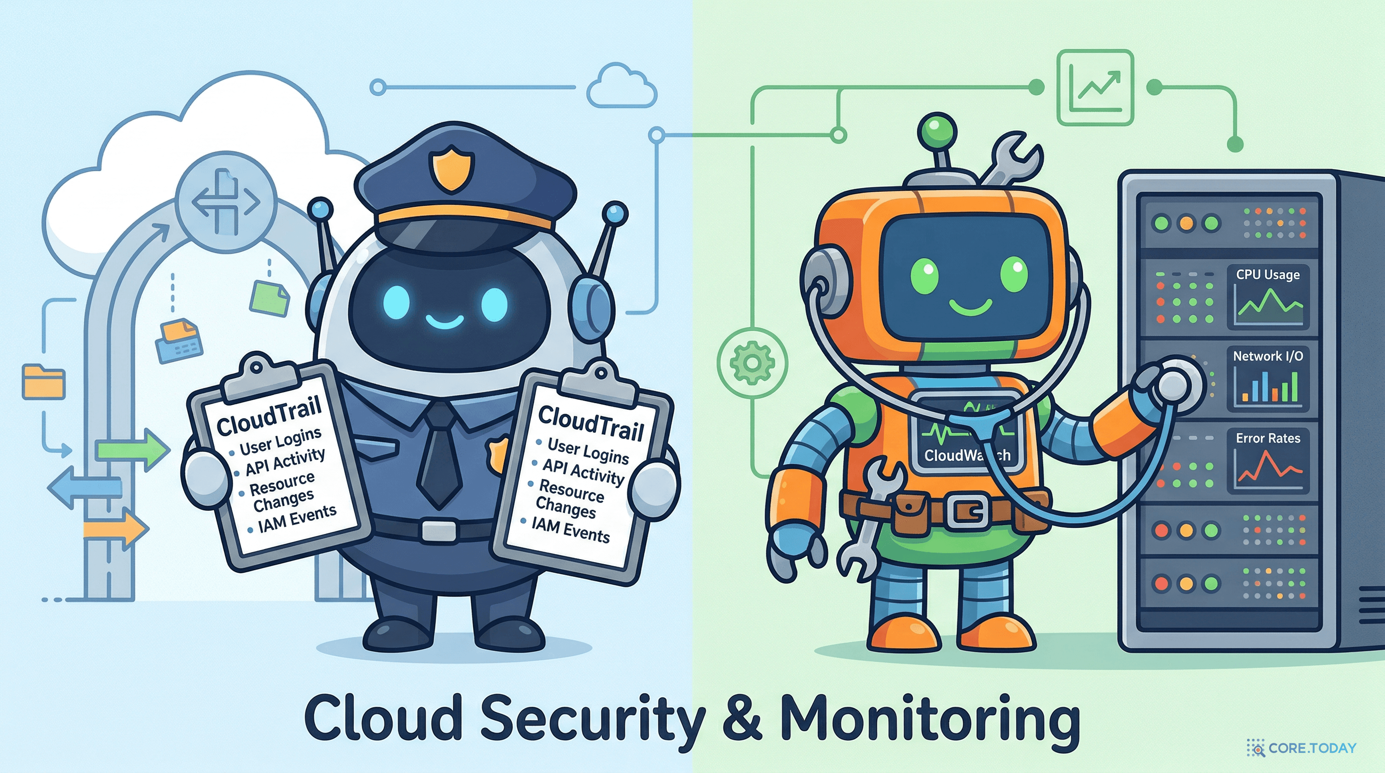클라우드 보안과 모니터링을 담당하는 귀여운 로봇들