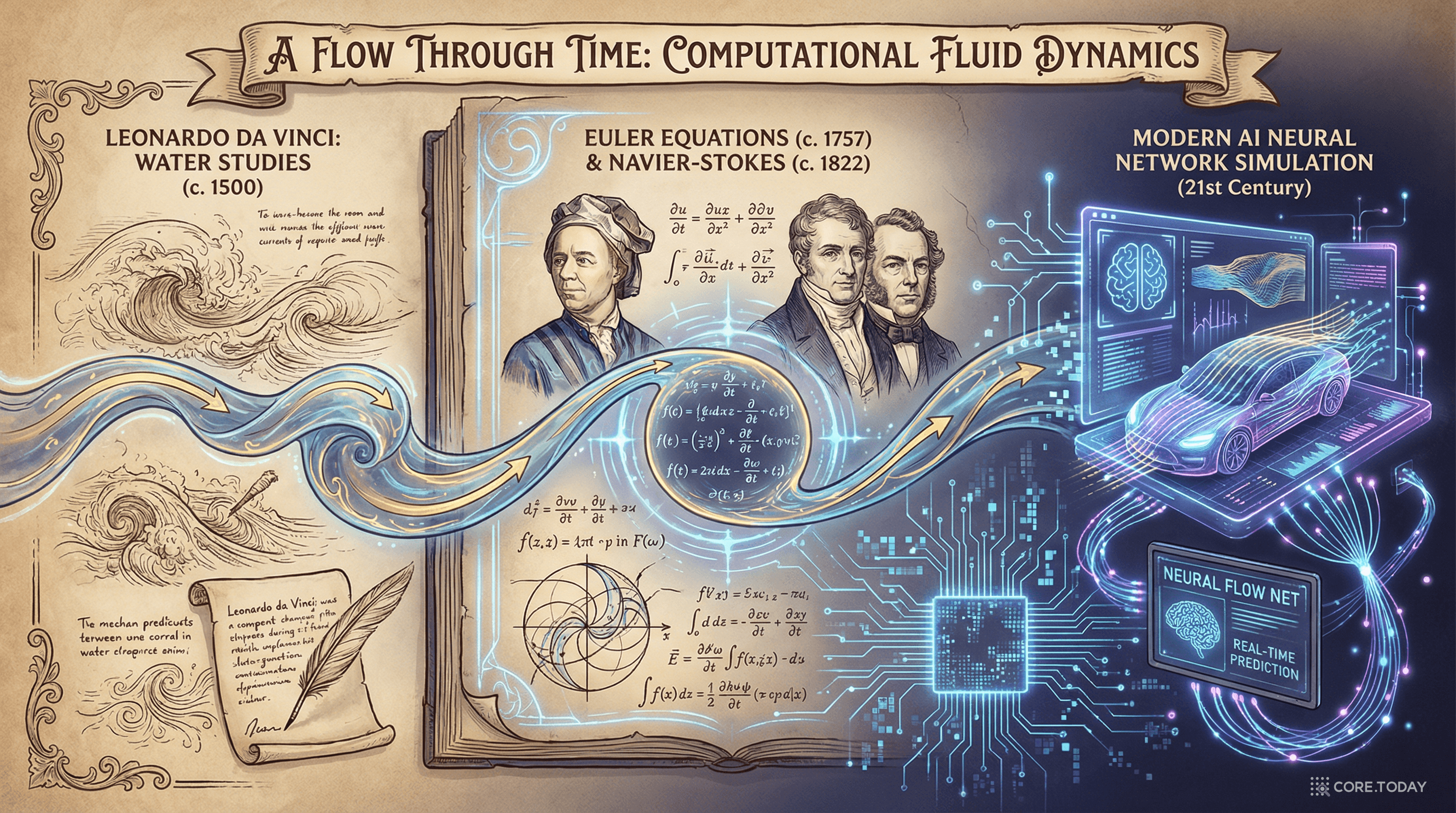 유체역학의 역사: 다빈치의 스케치에서 AI 시뮬레이션까지