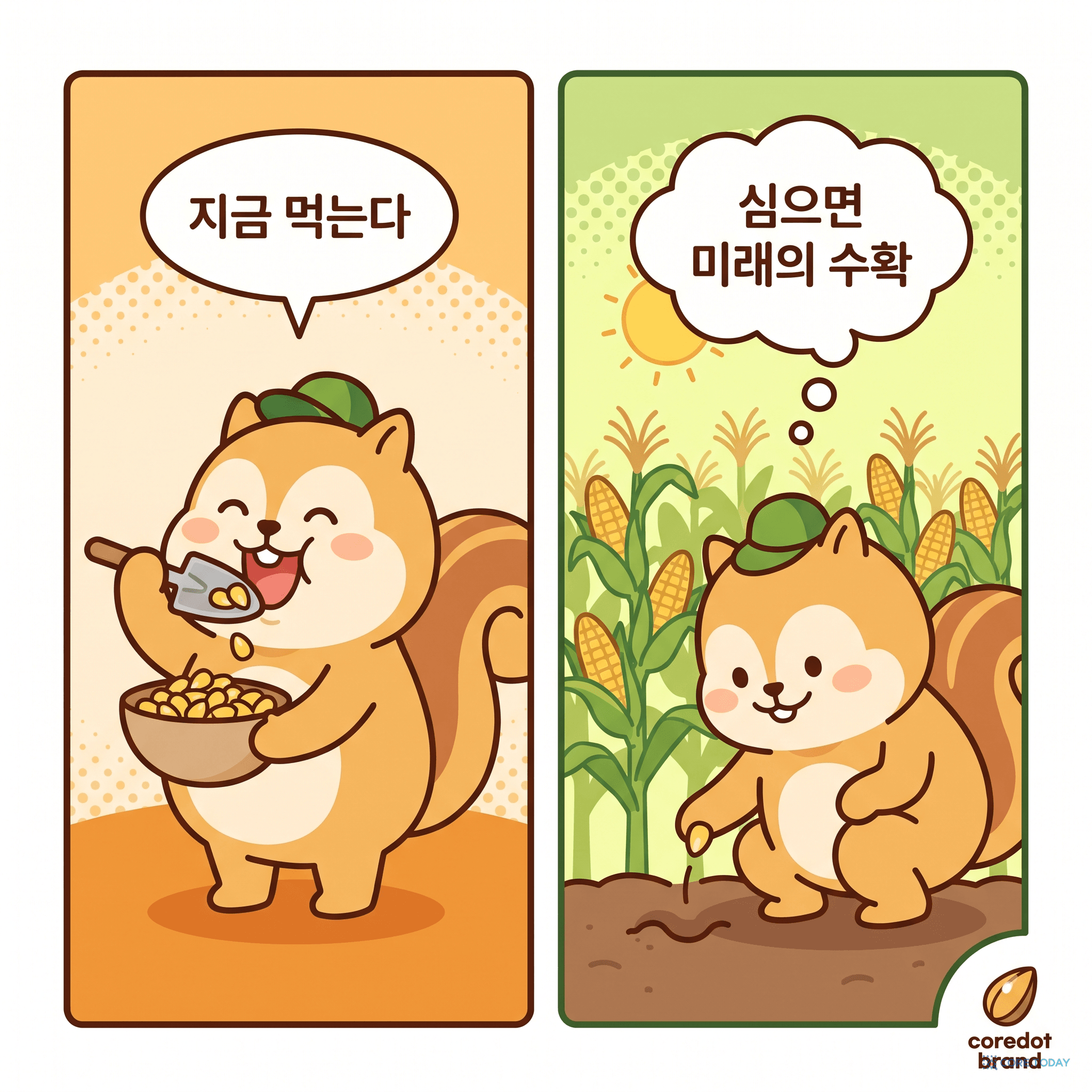 씨옥수수를 먹으면 지금은 배부르지만, 다음 수확이 사라진다