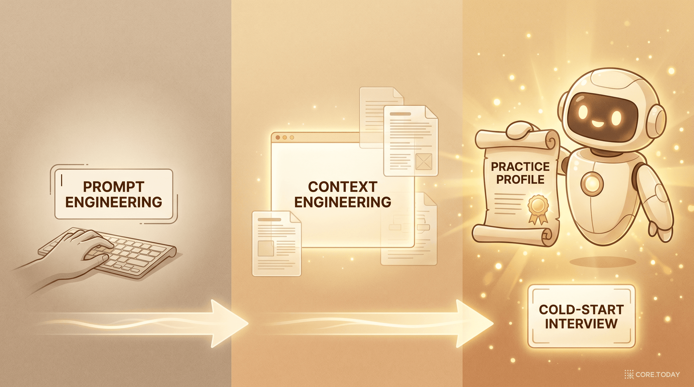 AI 커스터마이제이션 진화 — Prompt Engineering, Context Engineering, Practice Profile의 3단계 진화 타임라인
