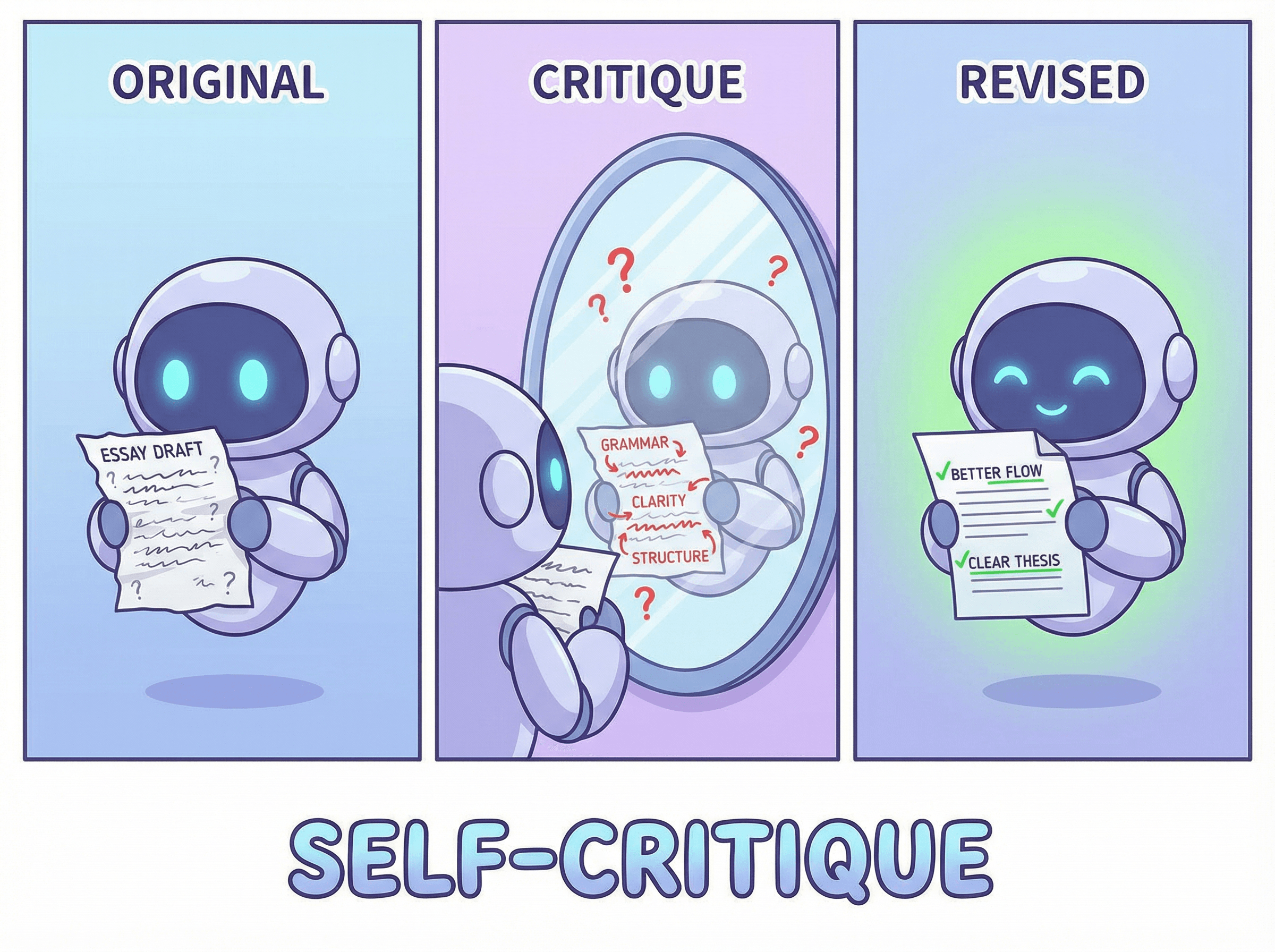 자기 비판 — 거울을 보며 자신의 답변을 점검하고 개선하는 로봇