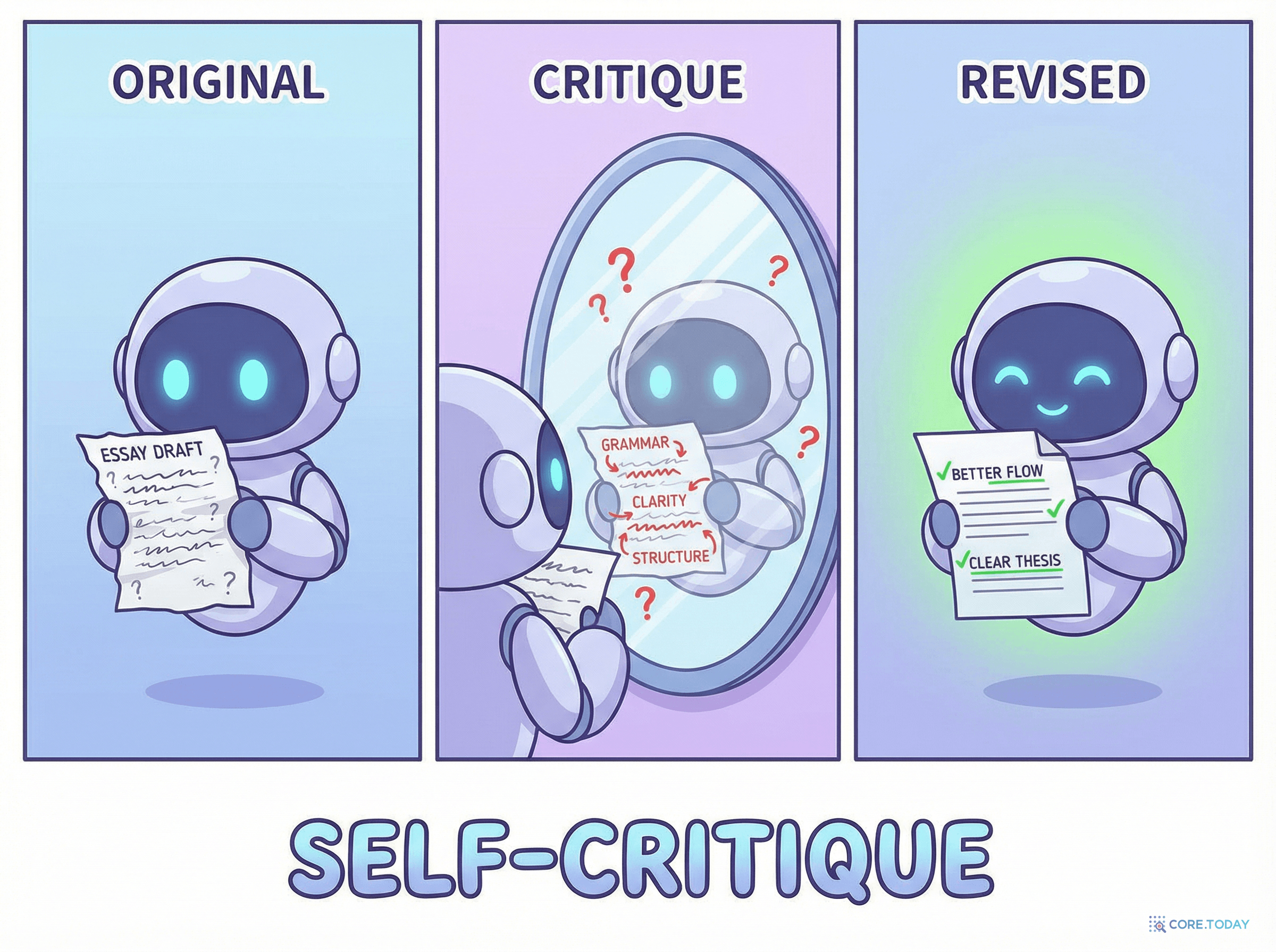 자기 비판 — 거울을 보며 자신의 답변을 점검하고 개선하는 로봇