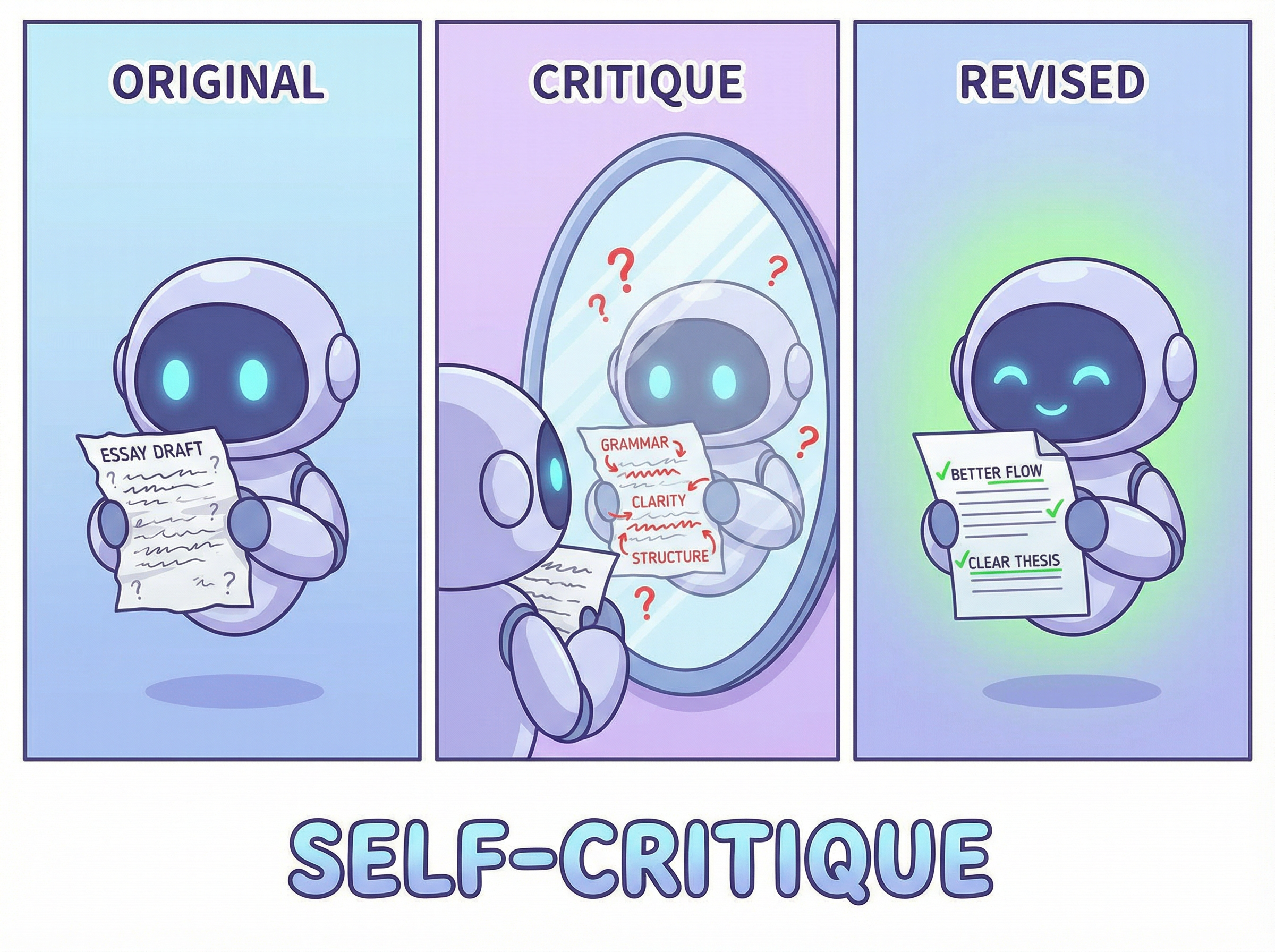 자기 비판 — 거울을 보며 자신의 답변을 점검하고 개선하는 로봇