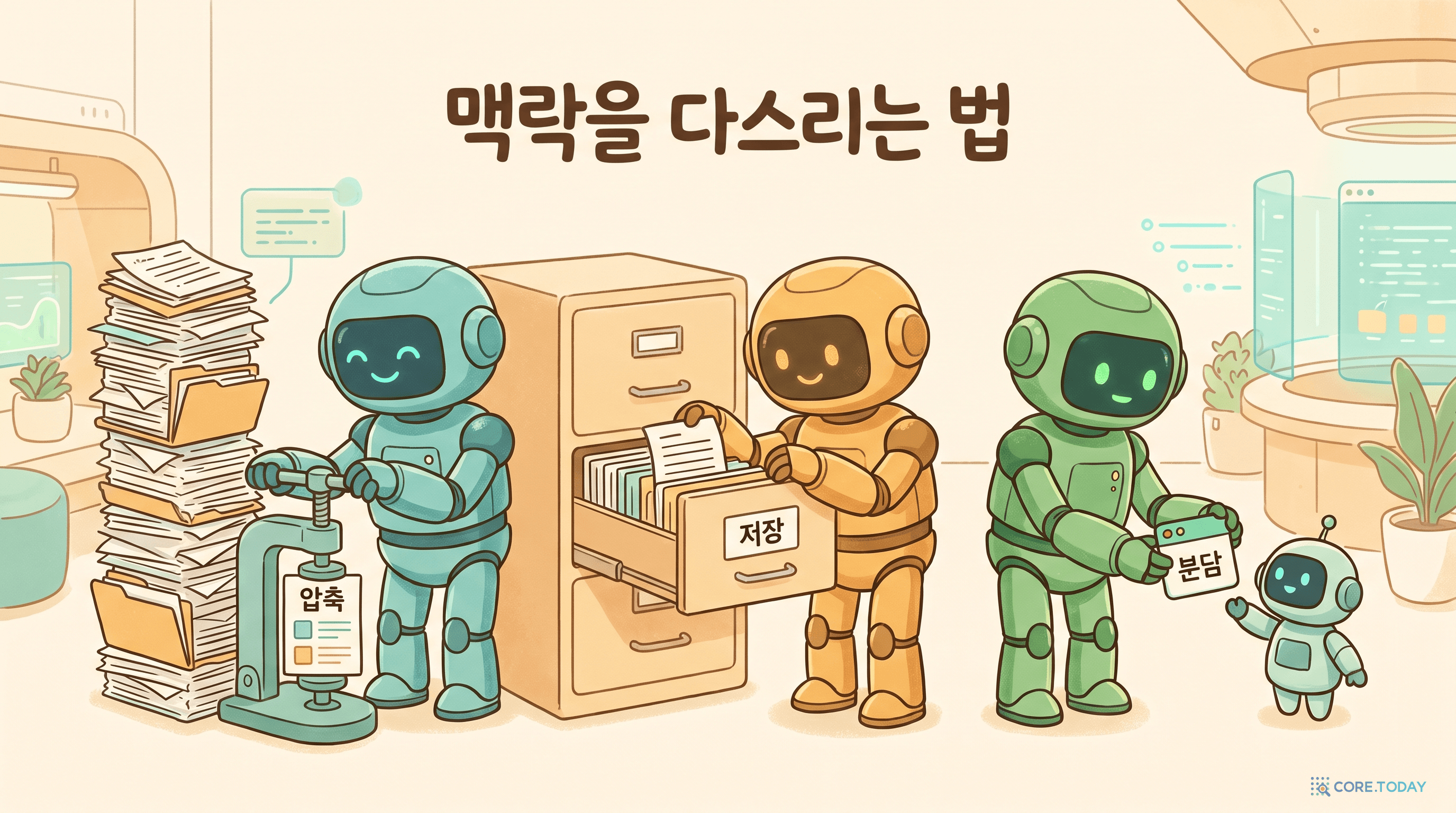 압축·저장·분담으로 맥락을 다스리는 세 로봇