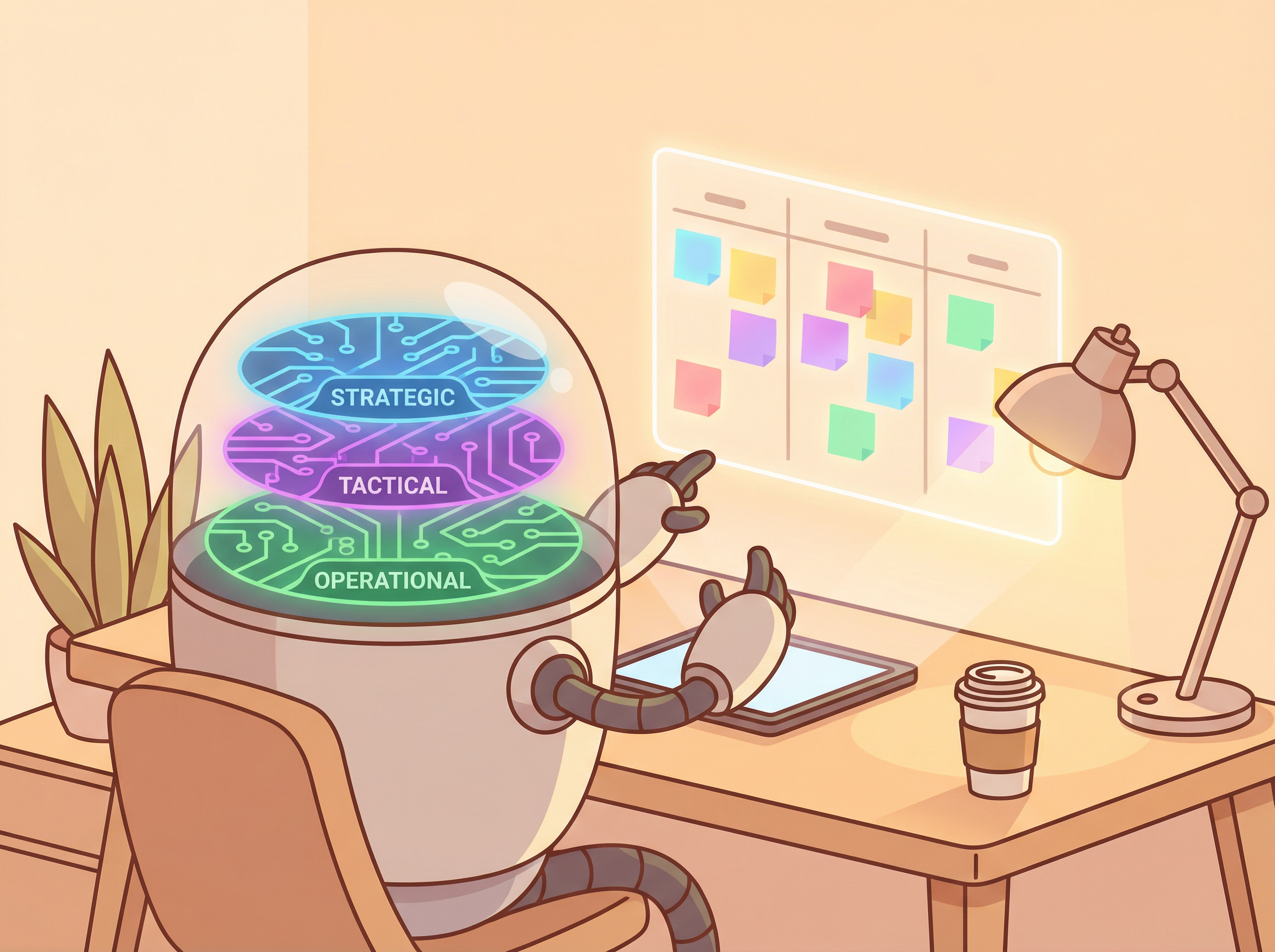 CORPGEN의 계층적 계획 — Strategic, Tactical, Operational 3단계로 나뉜 로봇의 두뇌