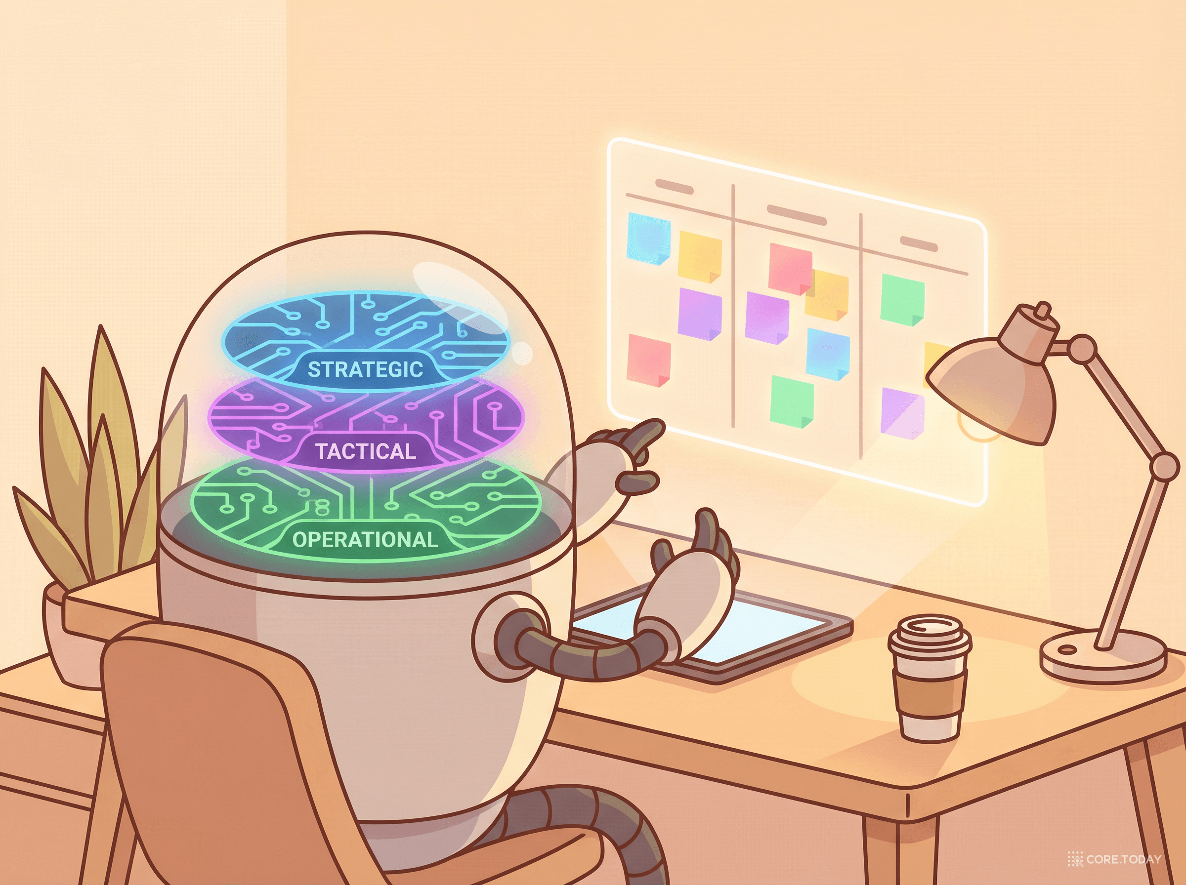 CORPGEN의 계층적 계획 — Strategic, Tactical, Operational 3단계로 나뉜 로봇의 두뇌