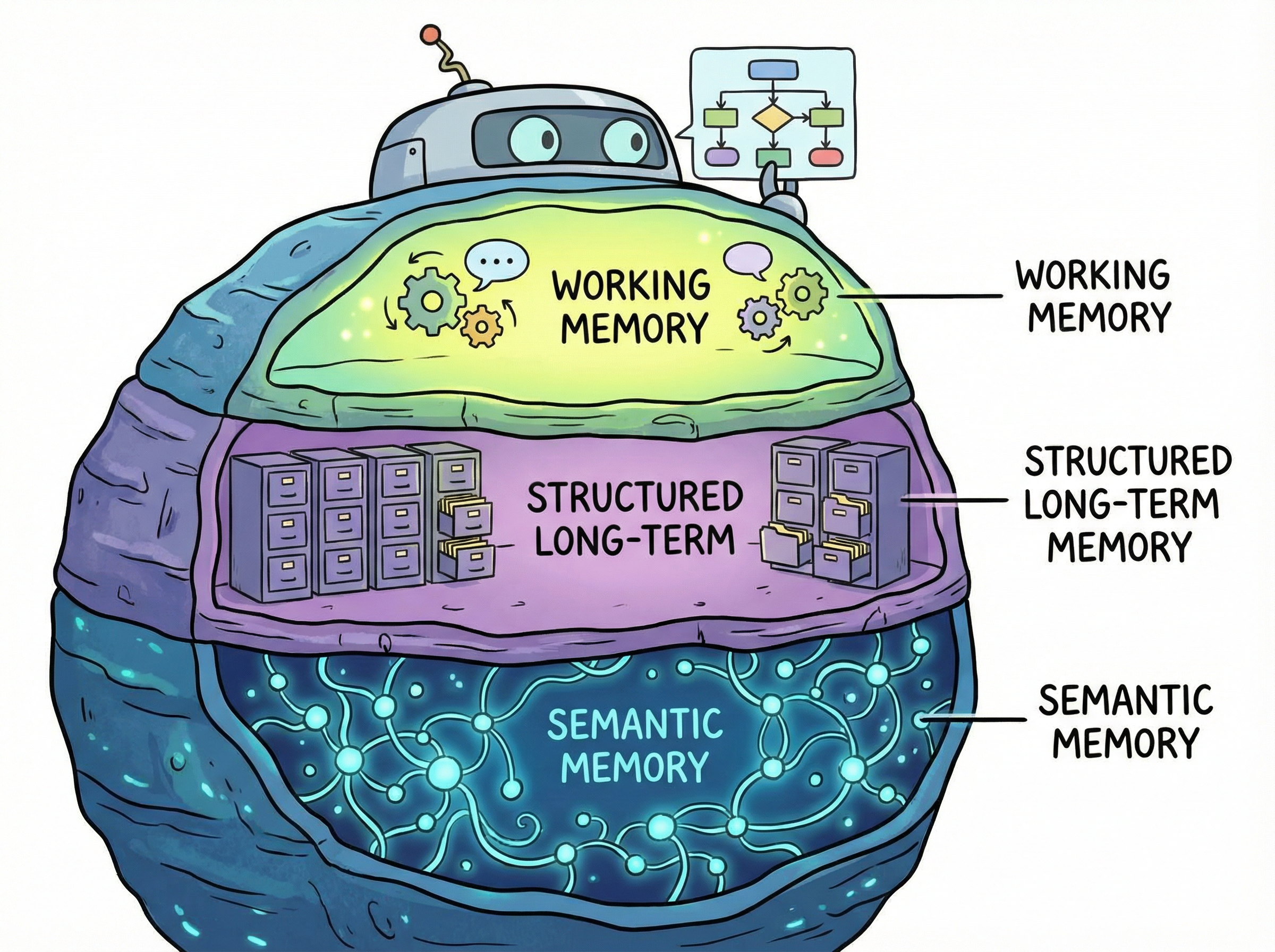 로봇 두뇌의 3계층 기억 구조 — Working Memory, Structured Long-Term, Semantic Memory