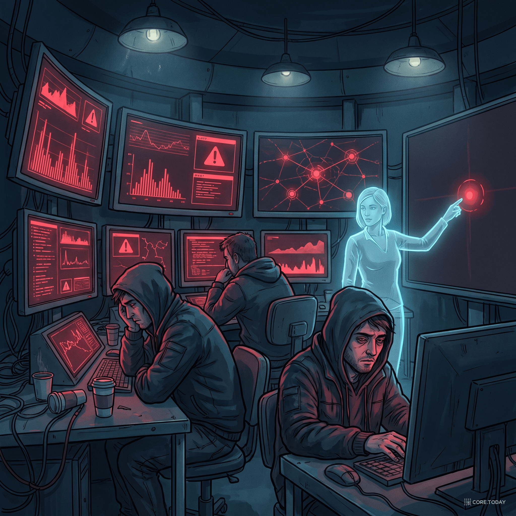 새벽 3시, 붉게 물든 대시보드 앞에 선 엔지니어들과 조용히 한 지점을 가리키는 AI