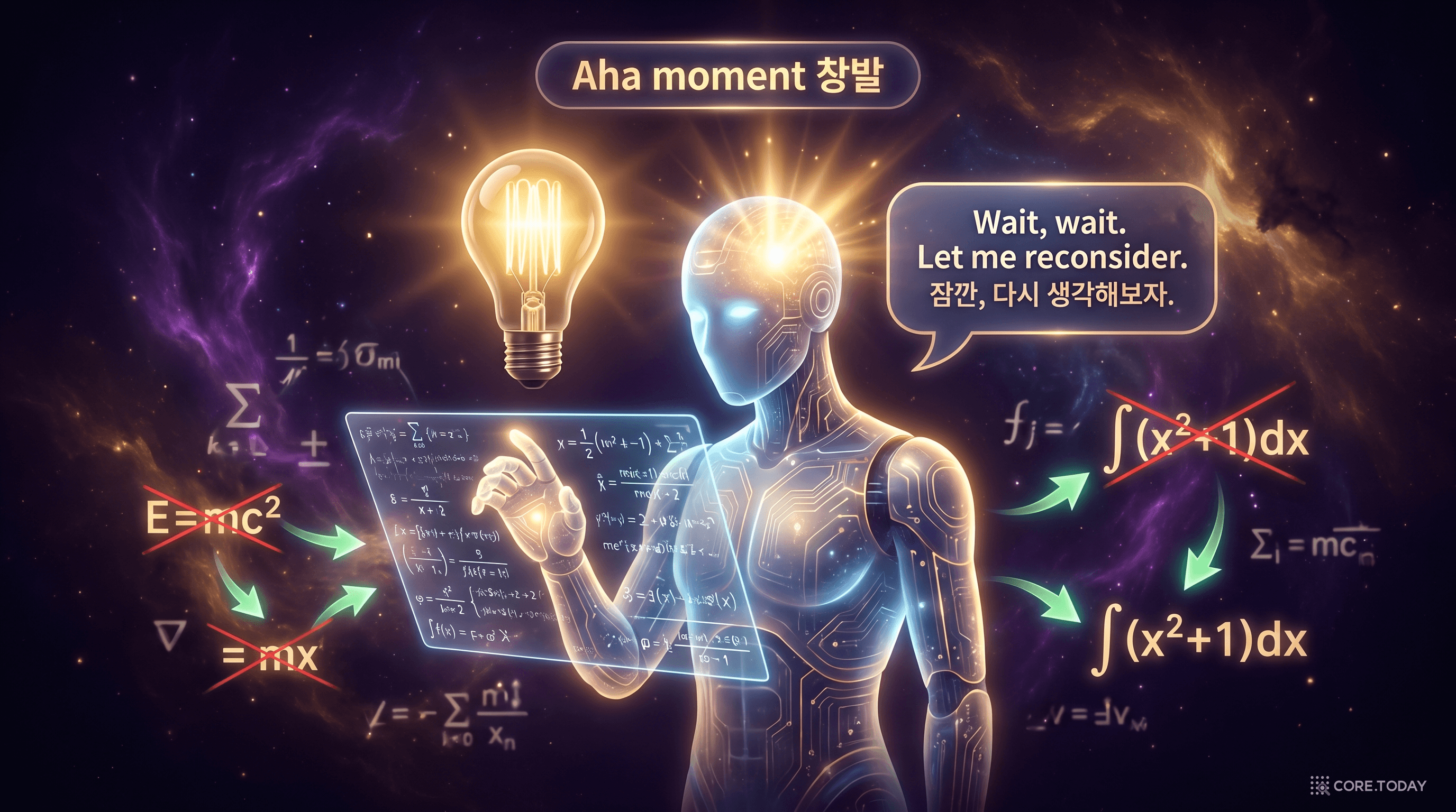 "Wait, wait. Let me reconsider" — 아무도 가르치지 않은 자기 검증 행동이 보상 최적화에서 창발했다