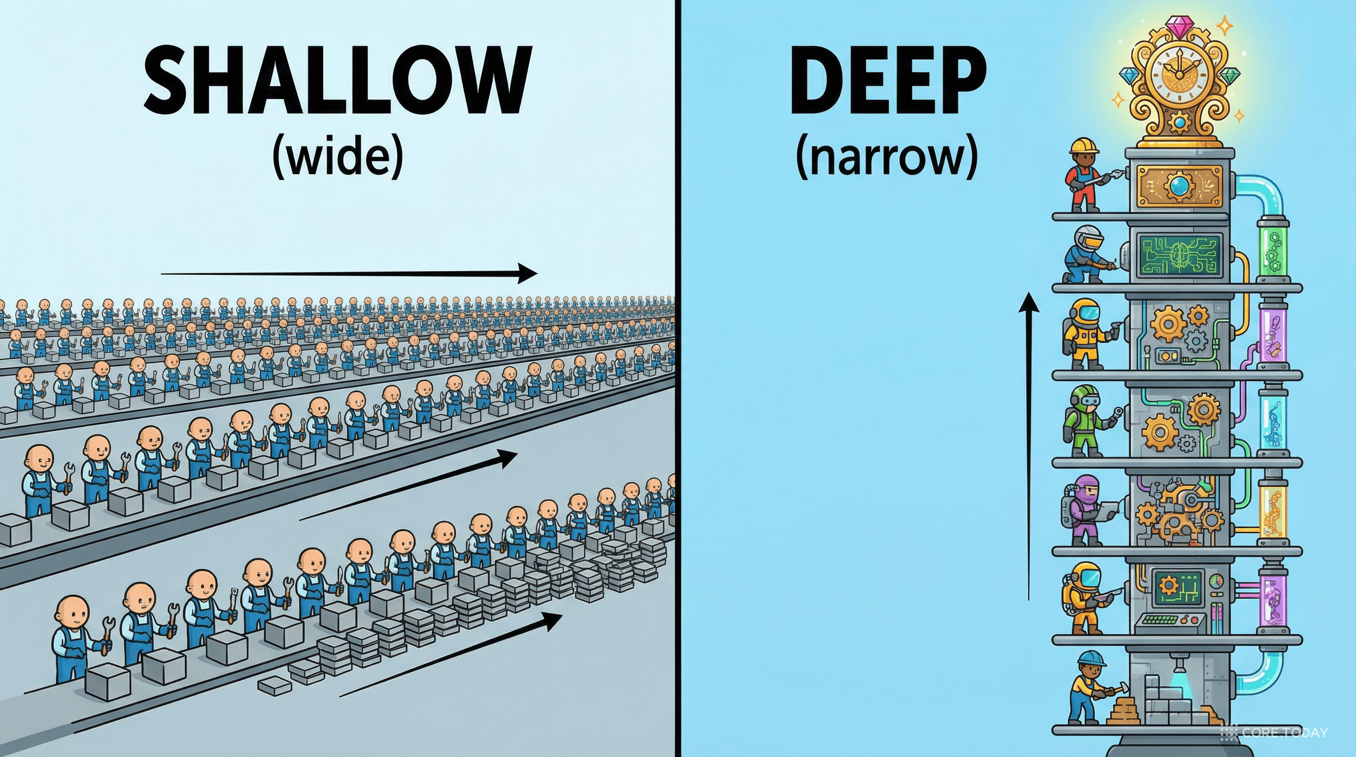 넓고 얕은 네트워크 vs 좁고 깊은 네트워크