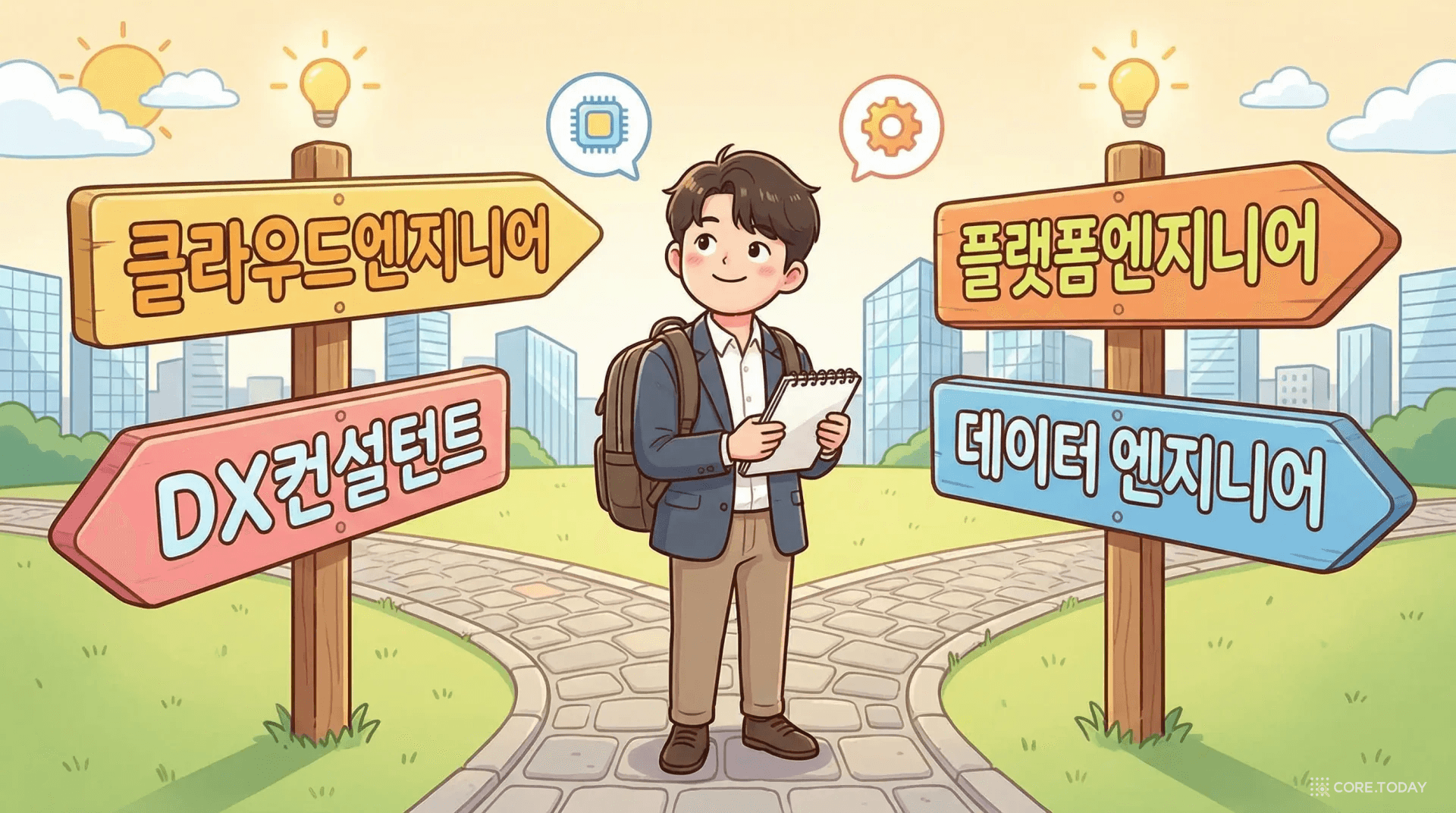 여러 갈래의 커리어 이정표 앞에 선 한국 청년 — 클라우드엔지니어, DX컨설턴트, 플랫폼엔지니어