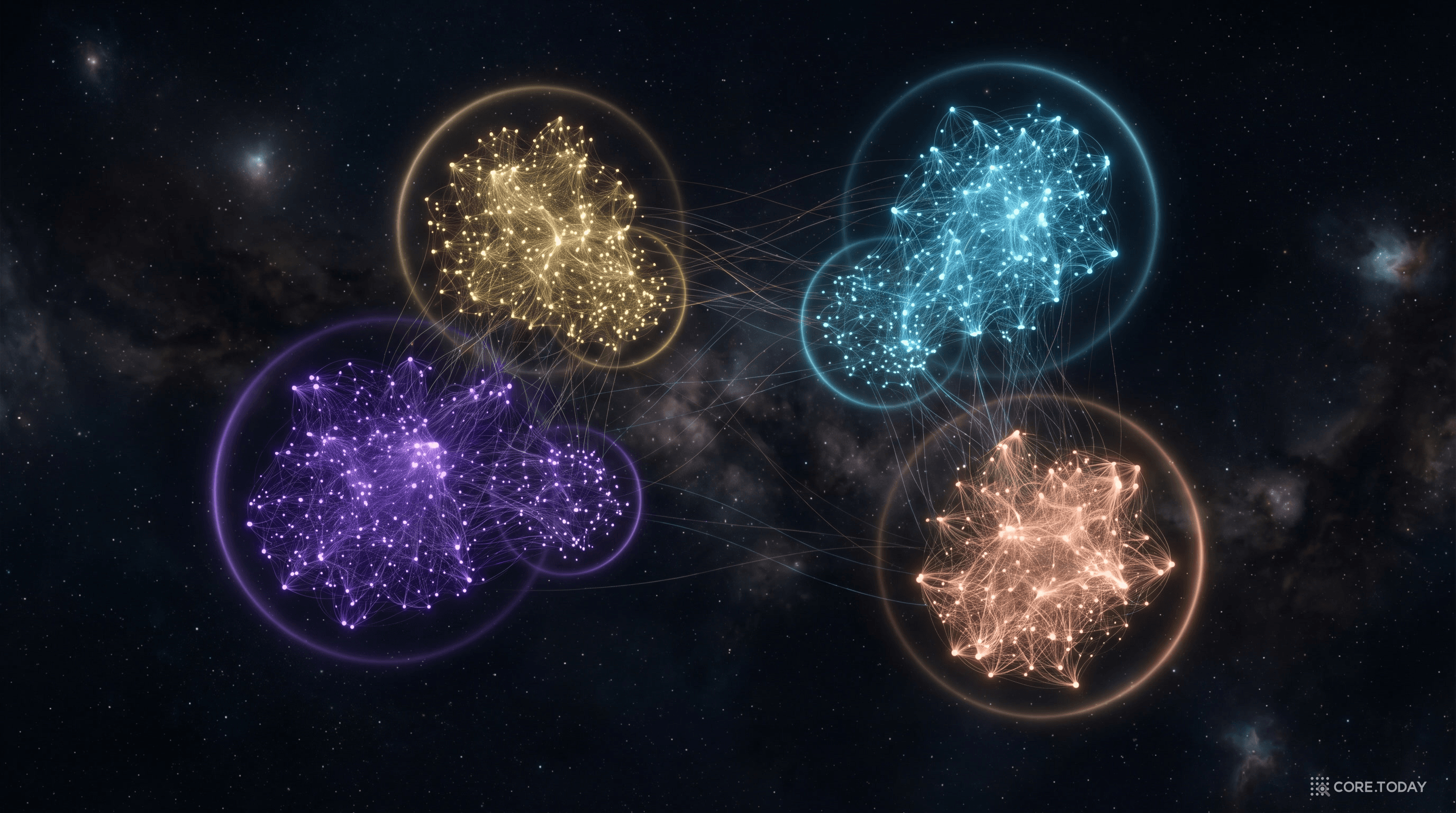Leiden 알고리즘이 노드들을 밀접하게 연결된 커뮤니티로 분할하는 과정의 시각화