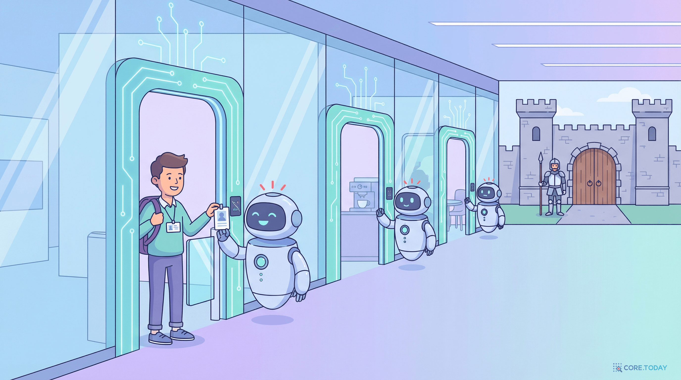 제로 트러스트: 매 문마다 신분증을 확인하는 로봇 가드 vs 성벽 하나에 의존하는 전통적 보안