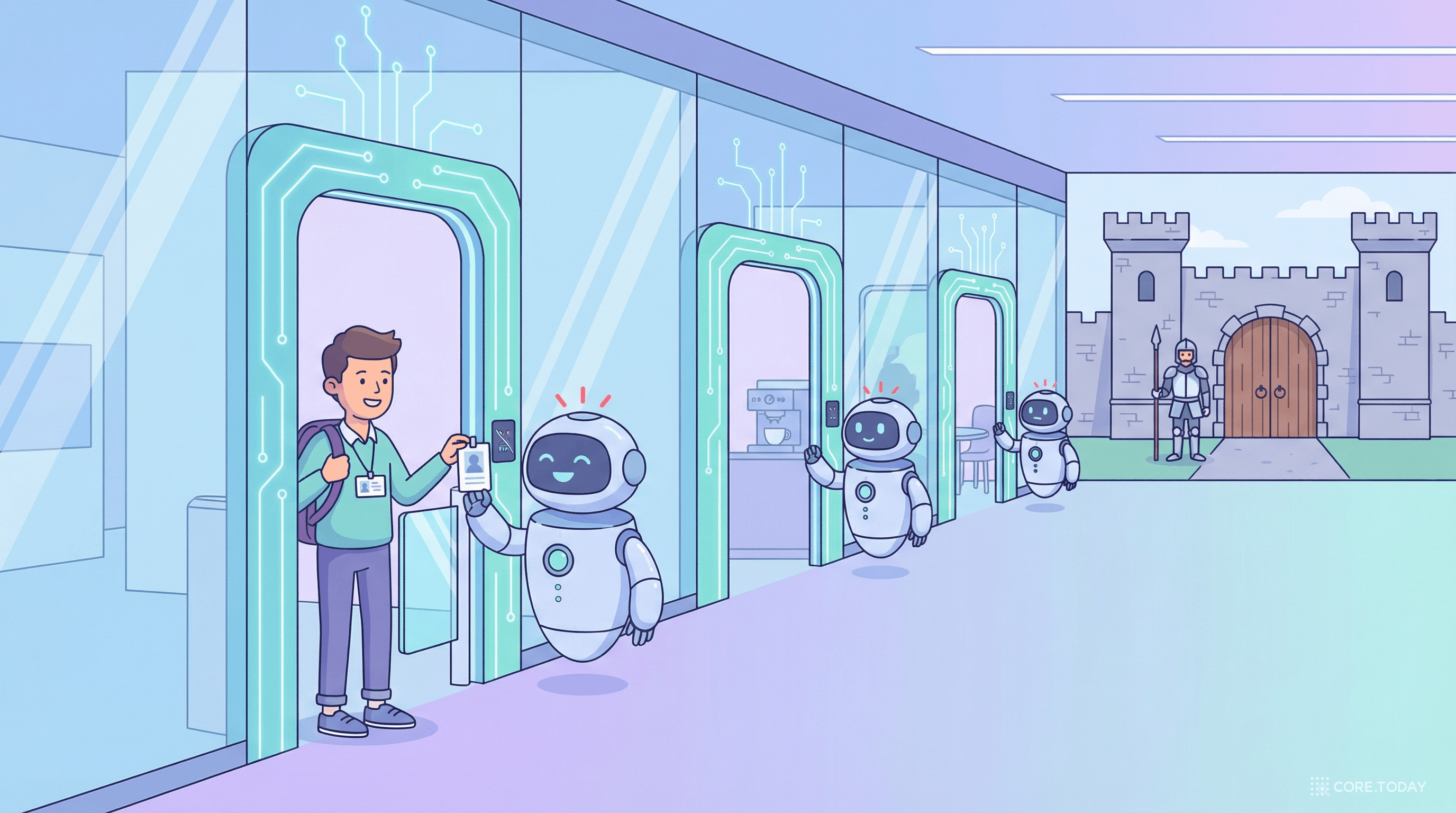 제로 트러스트: 매 문마다 신분증을 확인하는 로봇 가드 vs 성벽 하나에 의존하는 전통적 보안