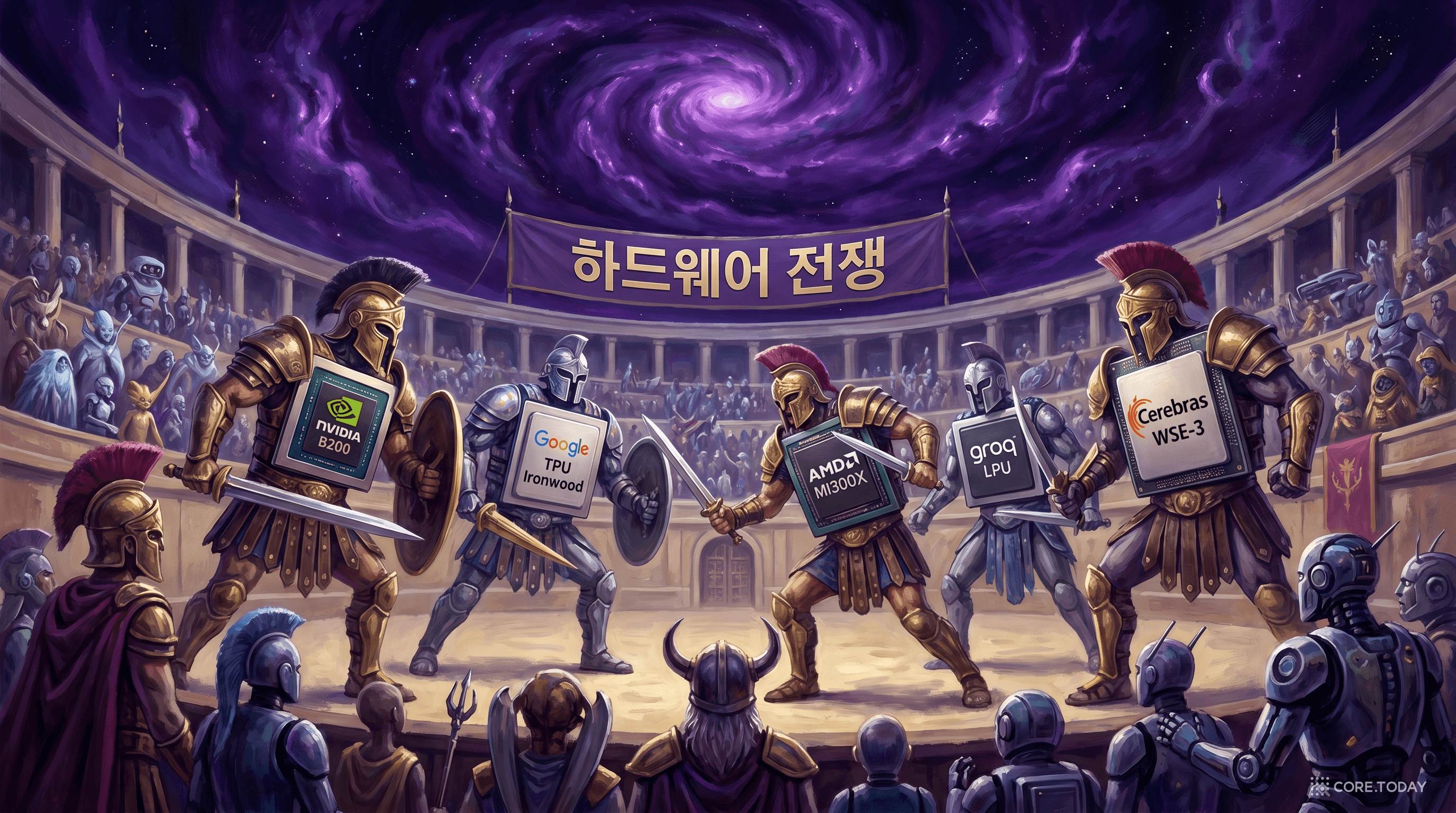 하드웨어 전쟁 — NVIDIA · Google TPU · AMD · Groq · Cerebras의 경쟁