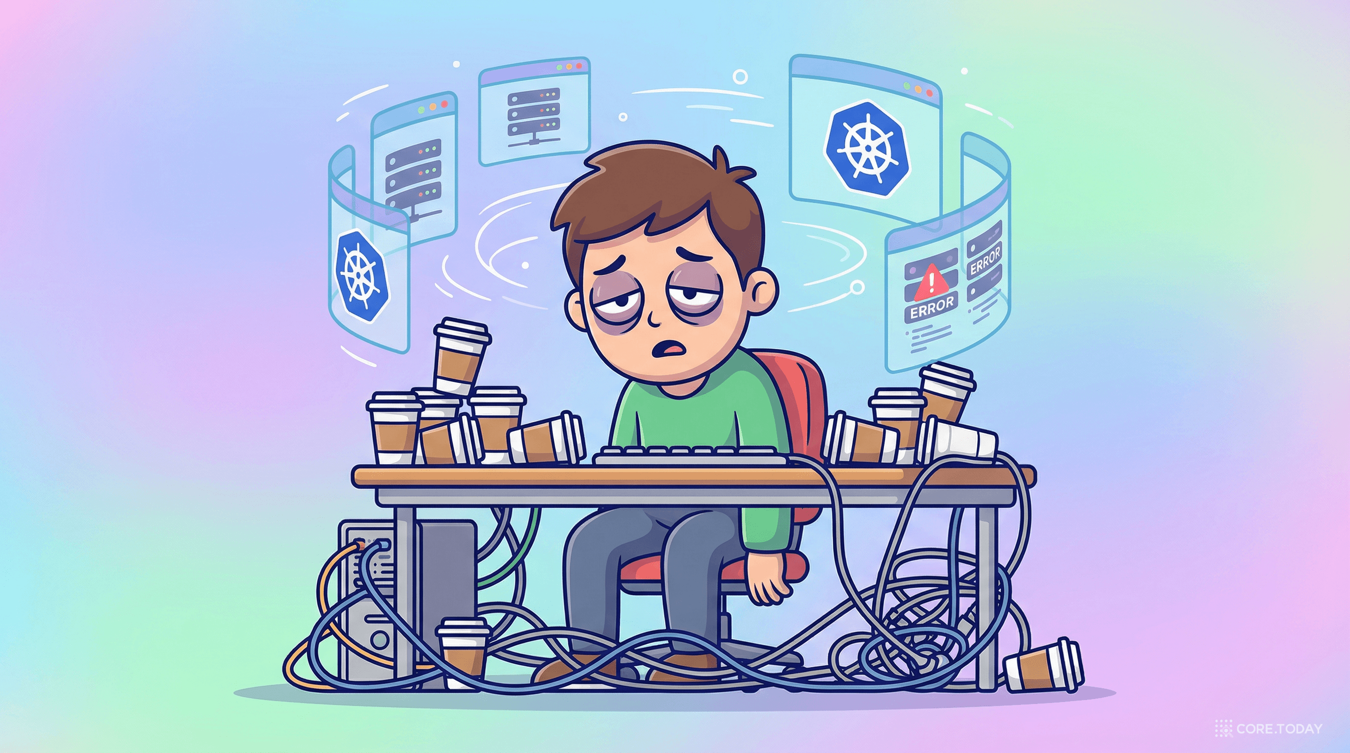쿠버네티스 운영의 부담을 표현한 일러스트