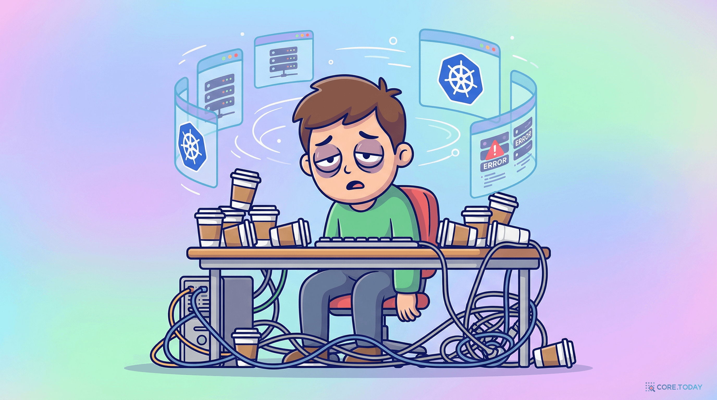 쿠버네티스 운영의 부담을 표현한 일러스트