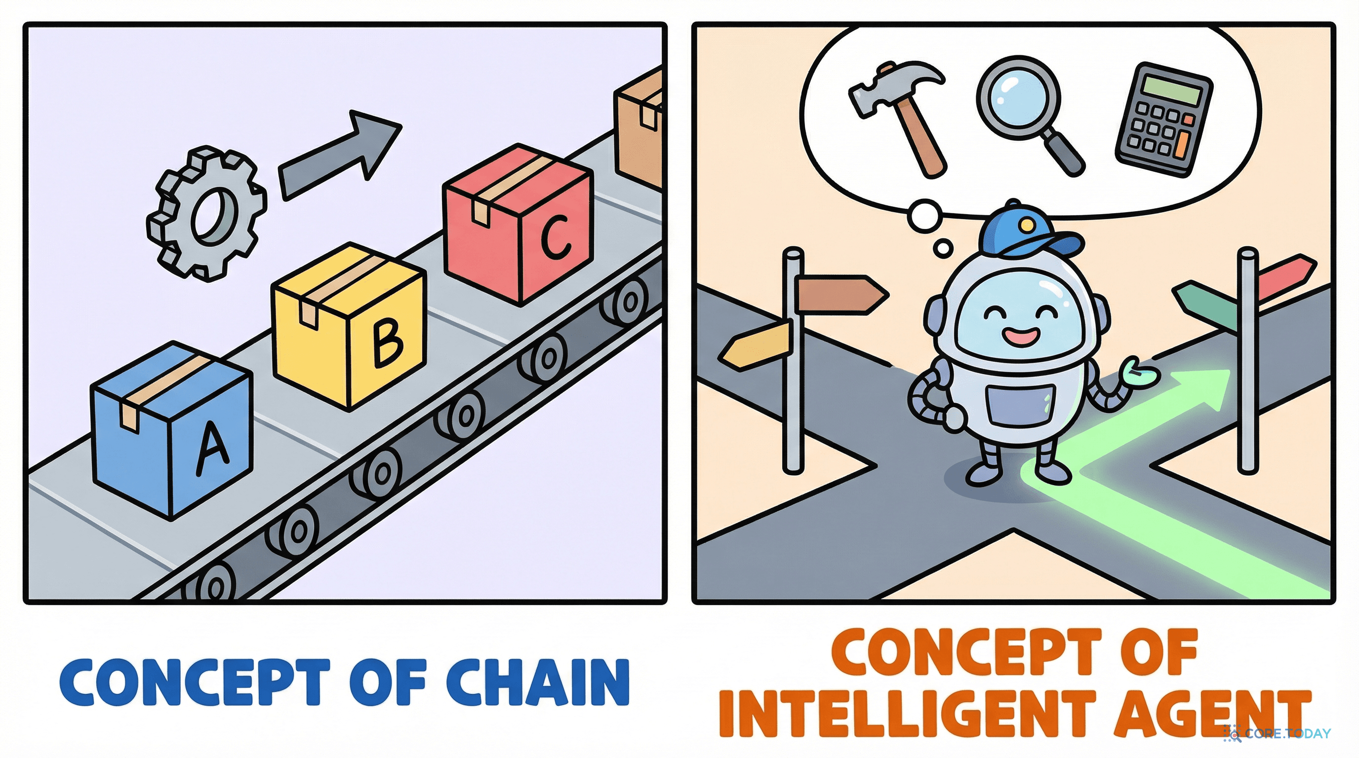 Chain vs Agent — 조립 라인과 똑똑한 현장 감독의 차이