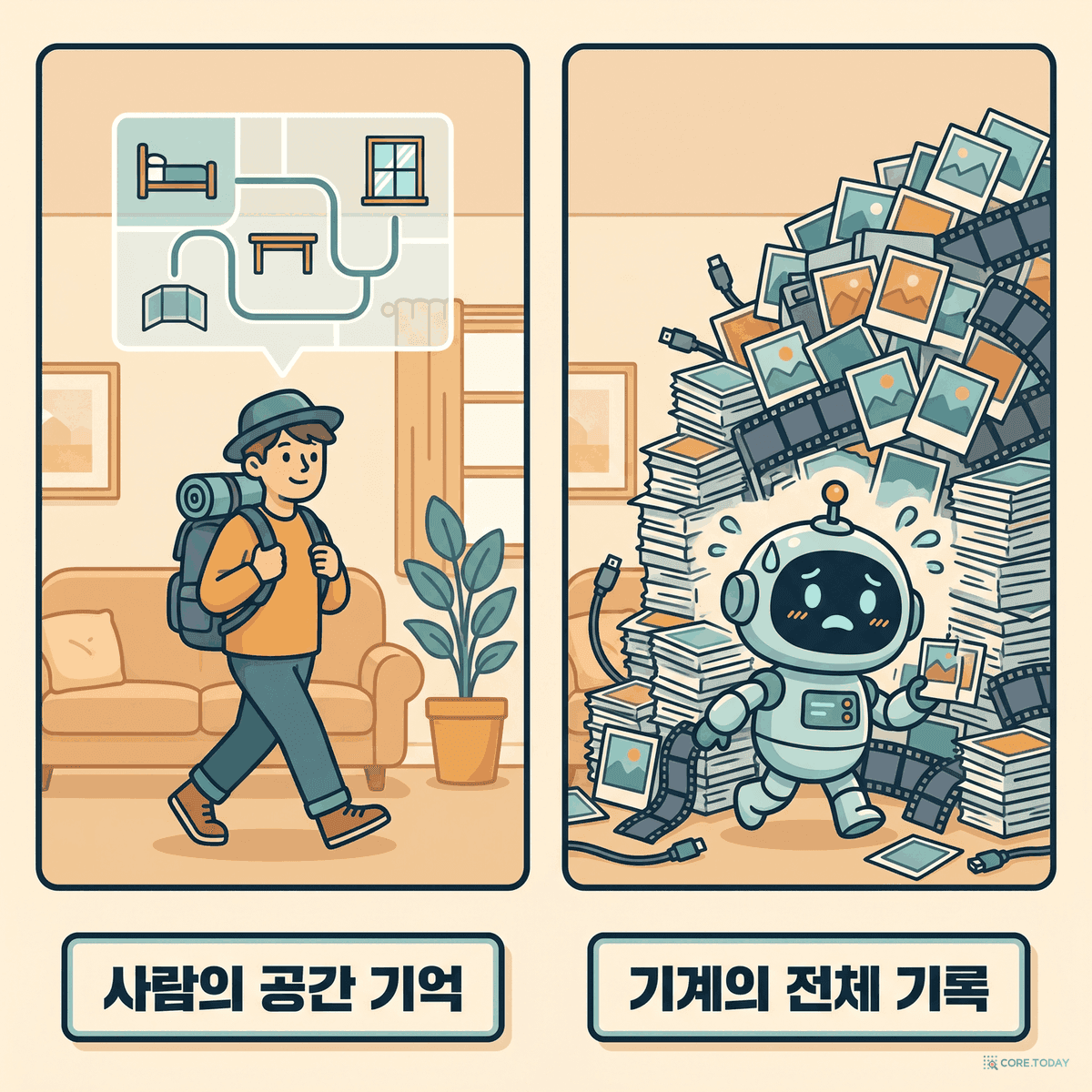 사람의 공간 기억 vs 기계의 전체 기록