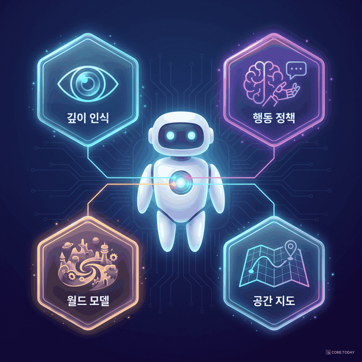 LingBot 스택 — 깊이 인식 · 행동 정책 · 월드 모델 · 공간 지도