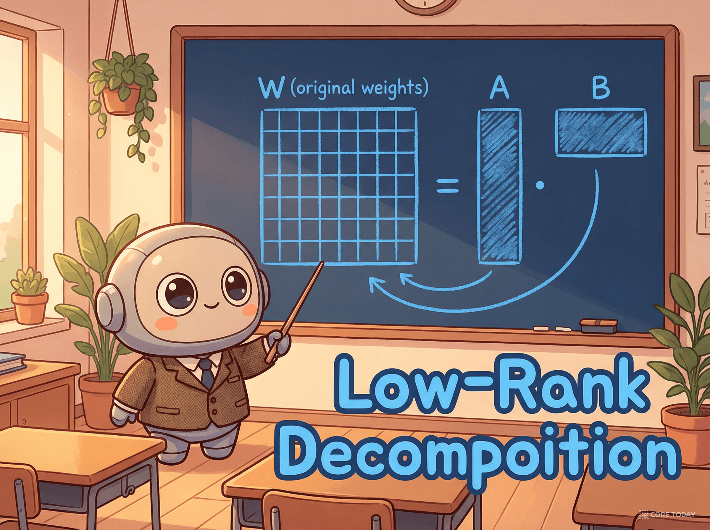 저랭크 분해 — 큰 행렬을 두 개의 작은 행렬로 근사하는 원리