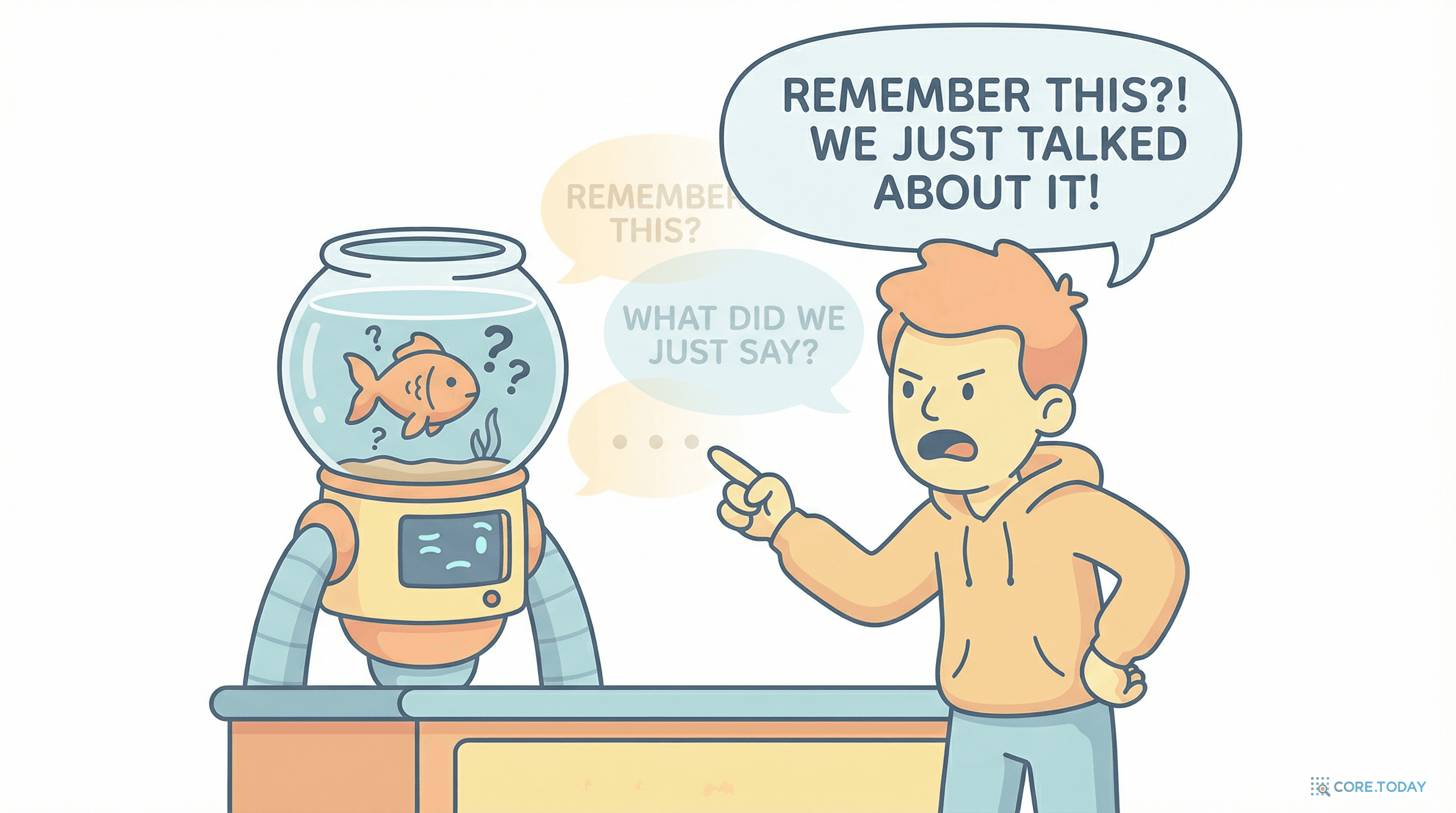 AI가 대화를 잊어버리는 금붕어 기억력 문제 — 이전 대화가 사라진 AI 로봇