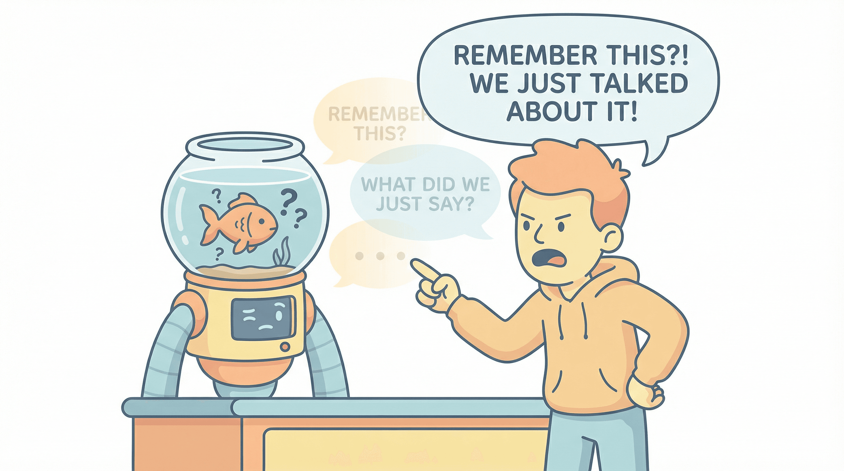 AI가 대화를 잊어버리는 금붕어 기억력 문제 — 이전 대화가 사라진 AI 로봇