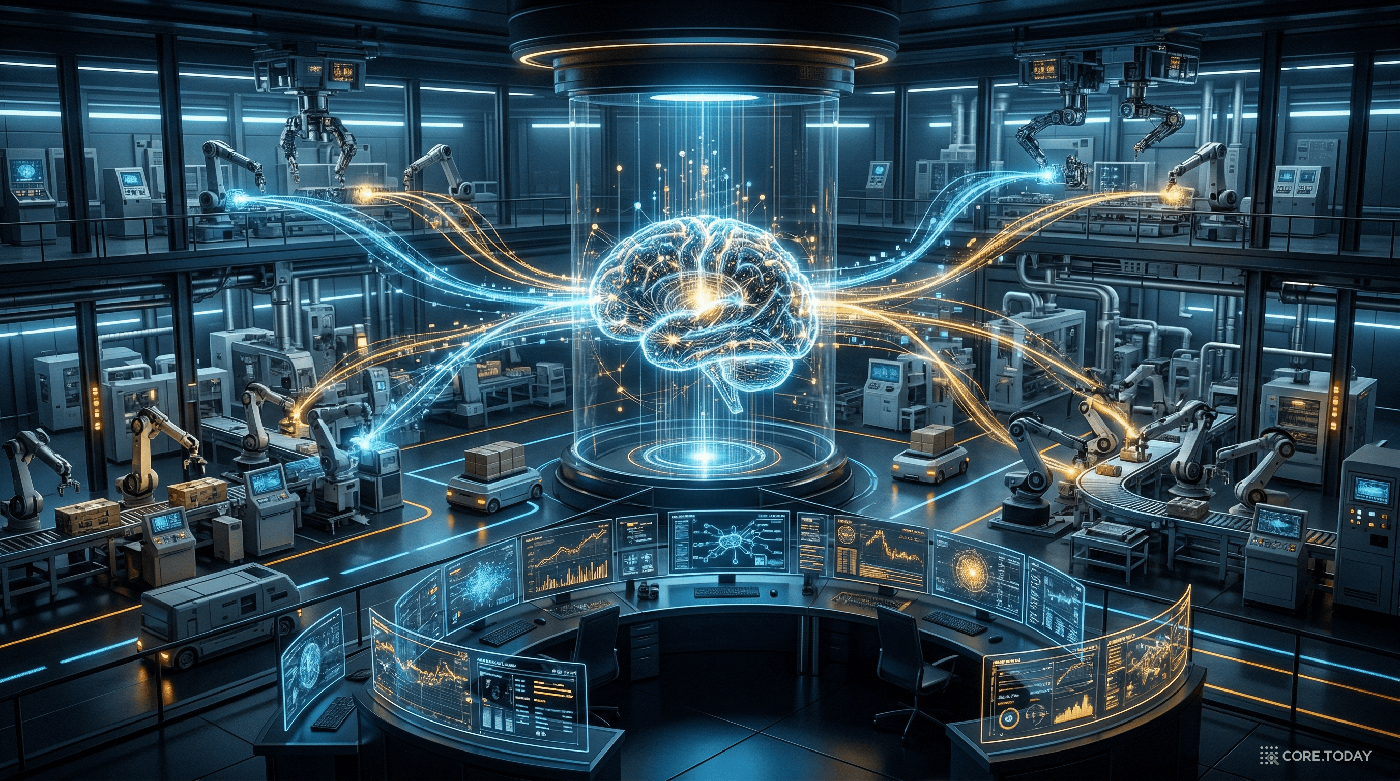 에이전트 AI — 중앙의 AI 두뇌가 공장 전체를 자율적으로 오케스트레이션한다