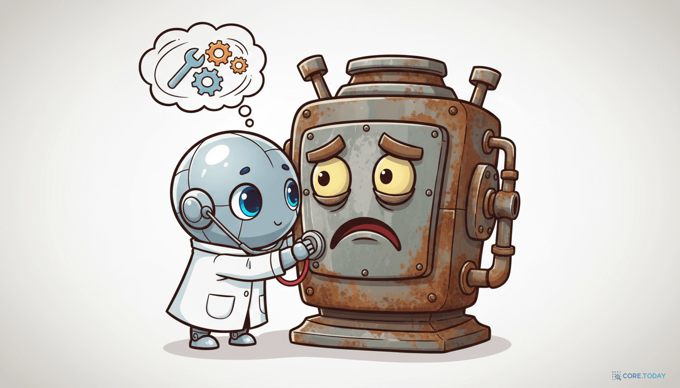 예지보전 — 로봇 의사가 청진기로 설비를 진찰하며 고장을 사전에 예측한다