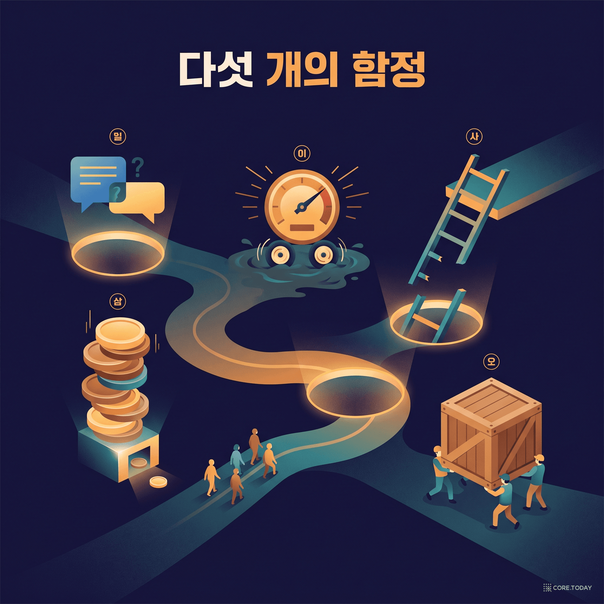 다섯 개의 함정 — 소통 단절, 잘못된 속도, 토큰맥싱, 끊긴 사다리, 저구축