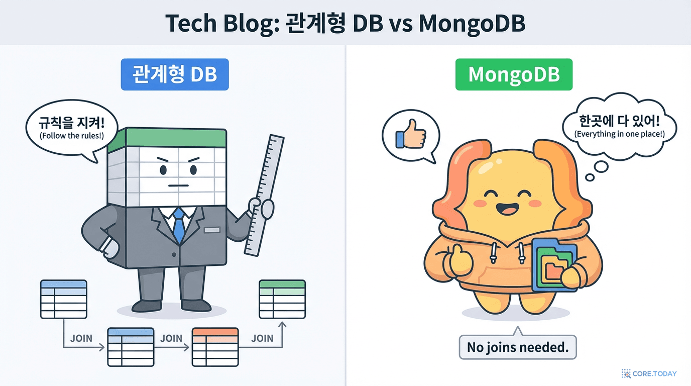 관계형 DB vs MongoDB: 엄격한 테이블 구조 vs 자유로운 문서 구조