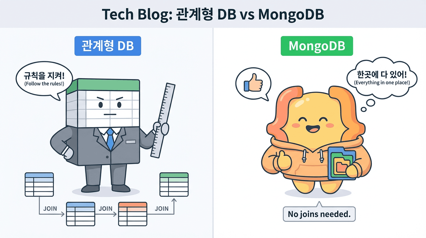 관계형 DB vs MongoDB: 엄격한 테이블 구조 vs 자유로운 문서 구조