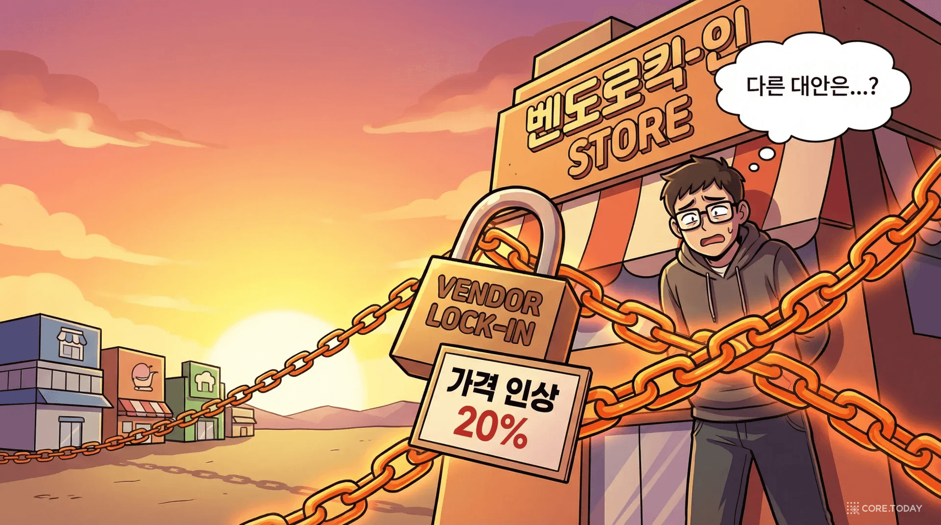 하나의 클라우드 매장에 사슬로 묶여 가격 인상을 감수하는 벤더 종속 상황