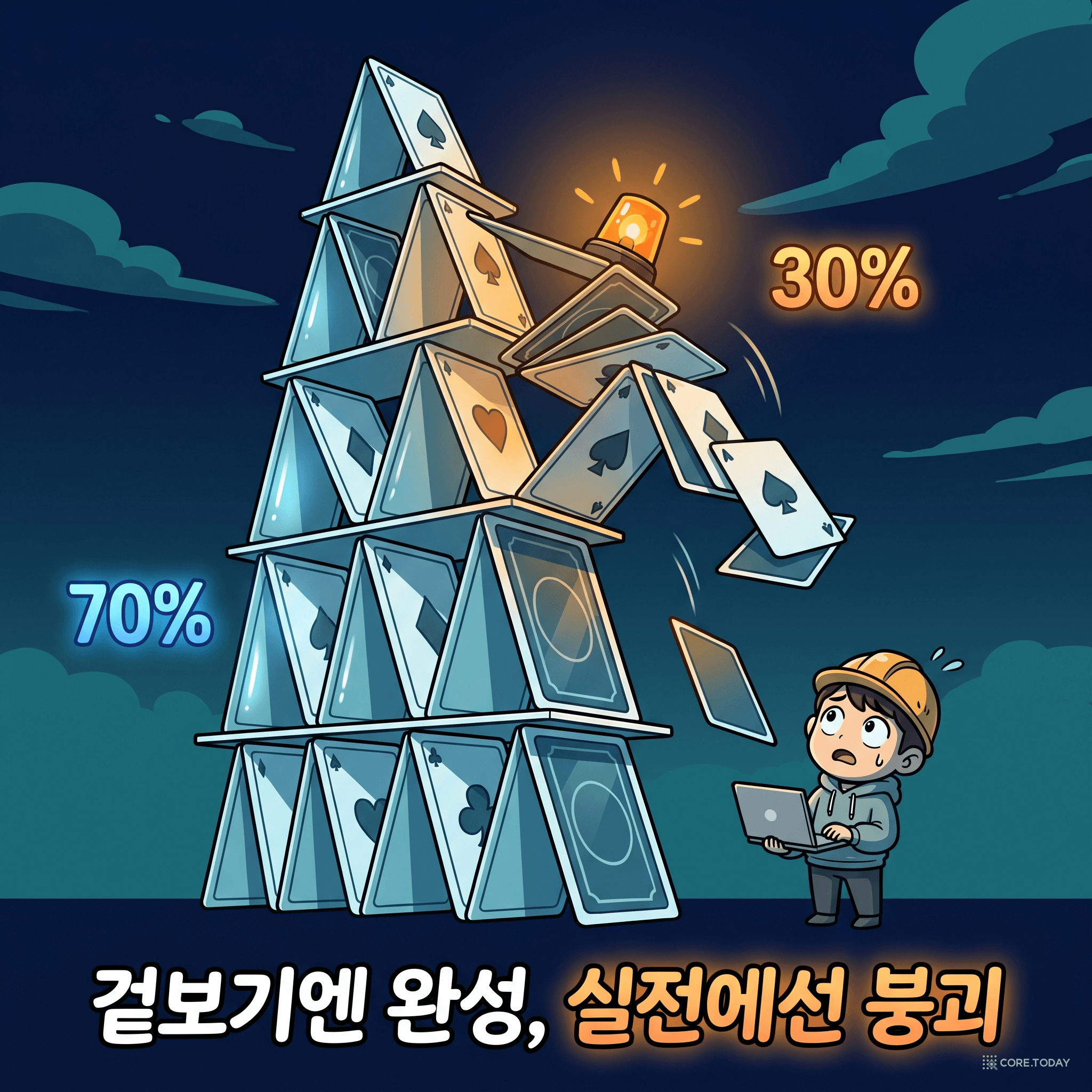 70%의 벽 — 겉보기엔 완성된 카드의 집이 마지막 30%에서 무너진다