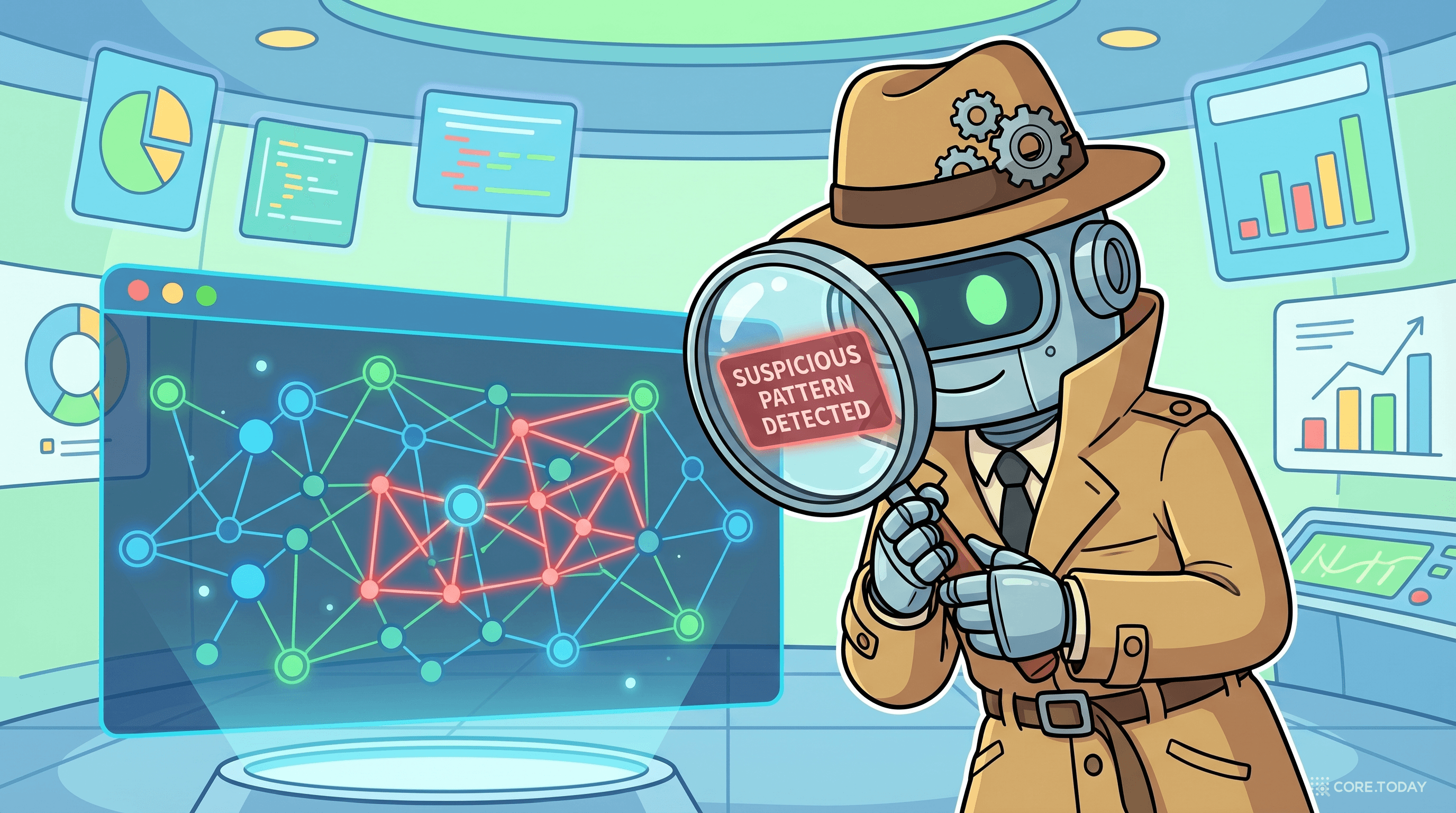 AI가 금융 사기 네트워크를 분석하는 모습